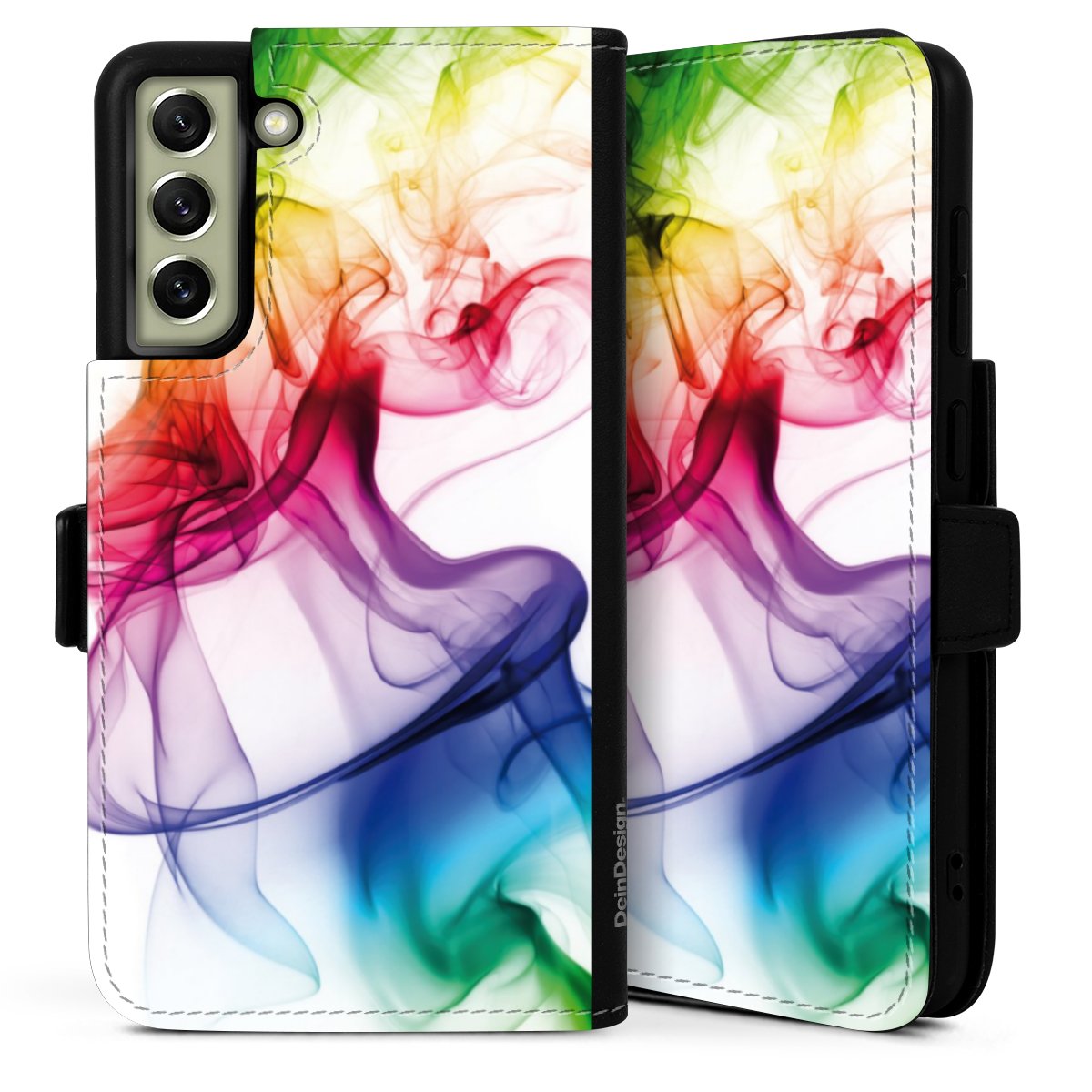 Galaxy S21 FE 5G Handy Klapphülle Handyhülle aus Kunst Leder schwarz Flip Case Water Colour Rainbow Sideflip mit Lasche