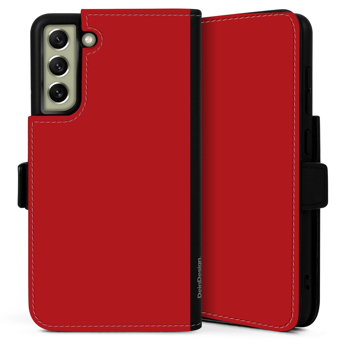 Galaxy S21 FE 5G Handy Klapphülle Handyhülle aus Kunst Leder schwarz Flip Case Colour Unicoloured Red Sideflip mit Lasche