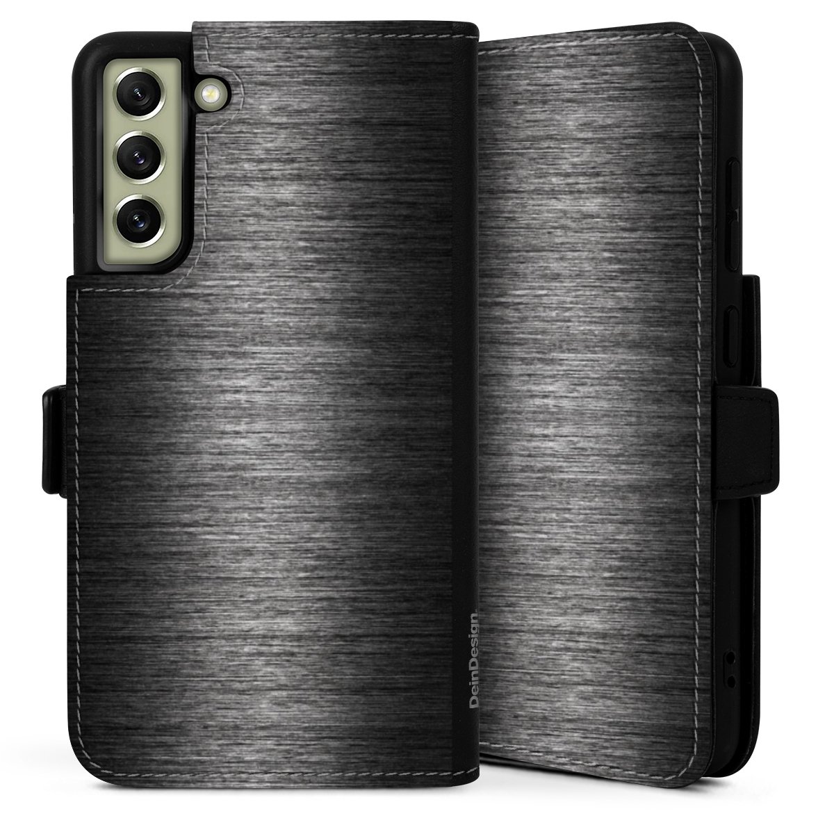 Galaxy S21 FE 5G Handy Klapphülle Handyhülle aus Kunst Leder schwarz Flip Case Metallic Look Anthracite Metal Sideflip mit Lasche