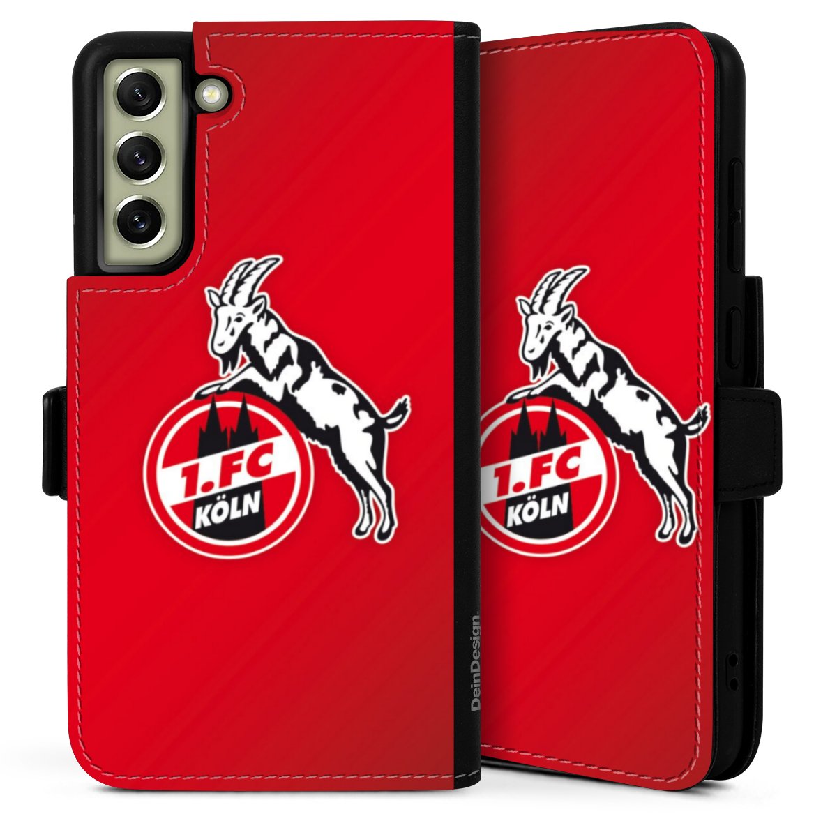 Galaxy S21 FE 5G Handy Klapphülle Handyhülle aus Kunst Leder schwarz Flip Case Official Licensed Product Effzeh 1. Fc Köln Sideflip mit Lasche