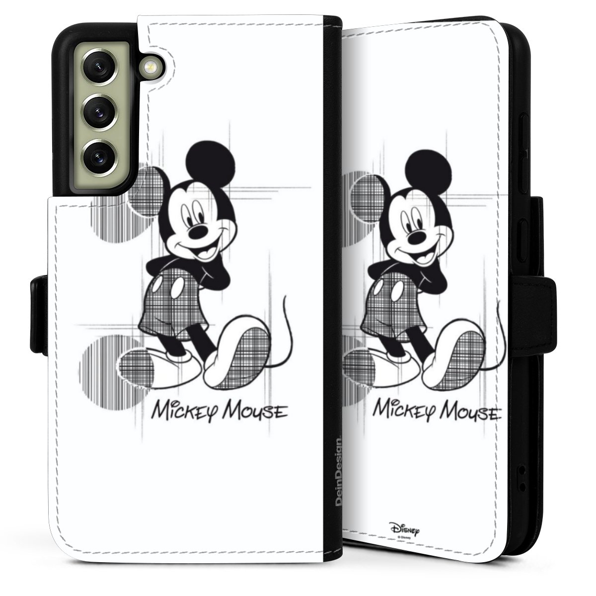 Galaxy S21 FE 5G Handy Klapphülle Handyhülle aus Kunst Leder schwarz Flip Case Disney Official Licensed Product Mickey Mouse Sideflip mit Lasche