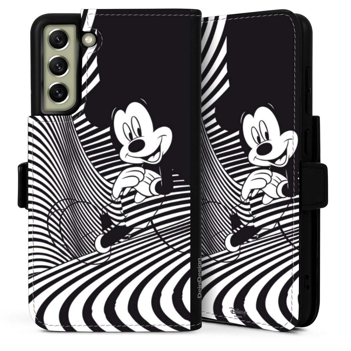 Galaxy S21 FE 5G Handy Klapphülle Handyhülle aus Kunst Leder schwarz Flip Case Disney Official Licensed Product Mickey Mouse Sideflip mit Lasche