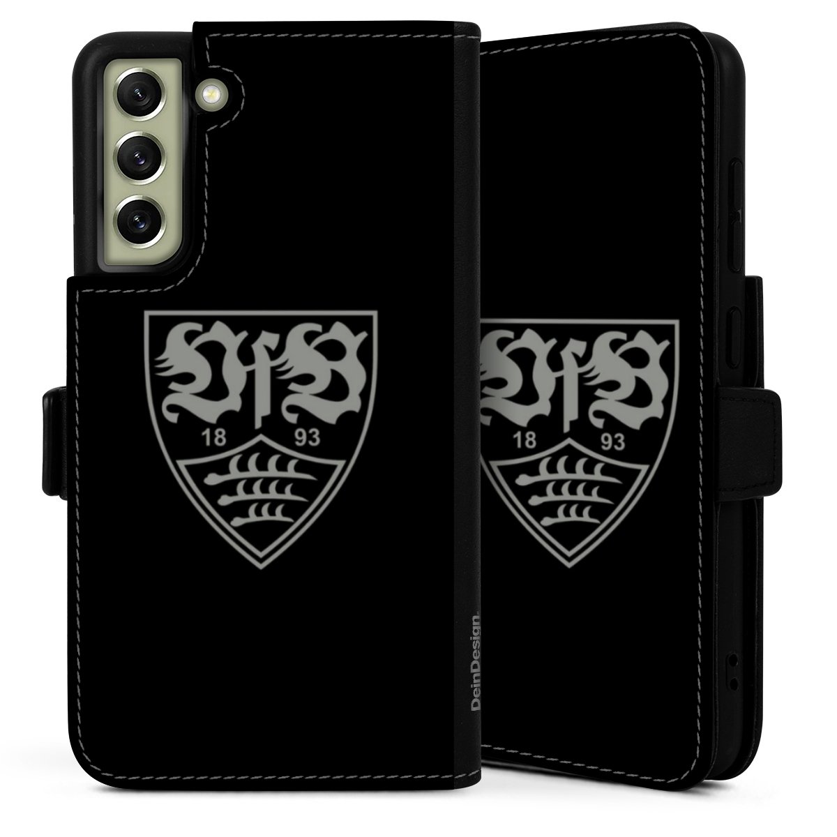 Galaxy S21 FE 5G Handy Klapphülle Handyhülle aus Kunst Leder schwarz Flip Case Official Licensed Product Vfb Stuttgart Sideflip mit Lasche