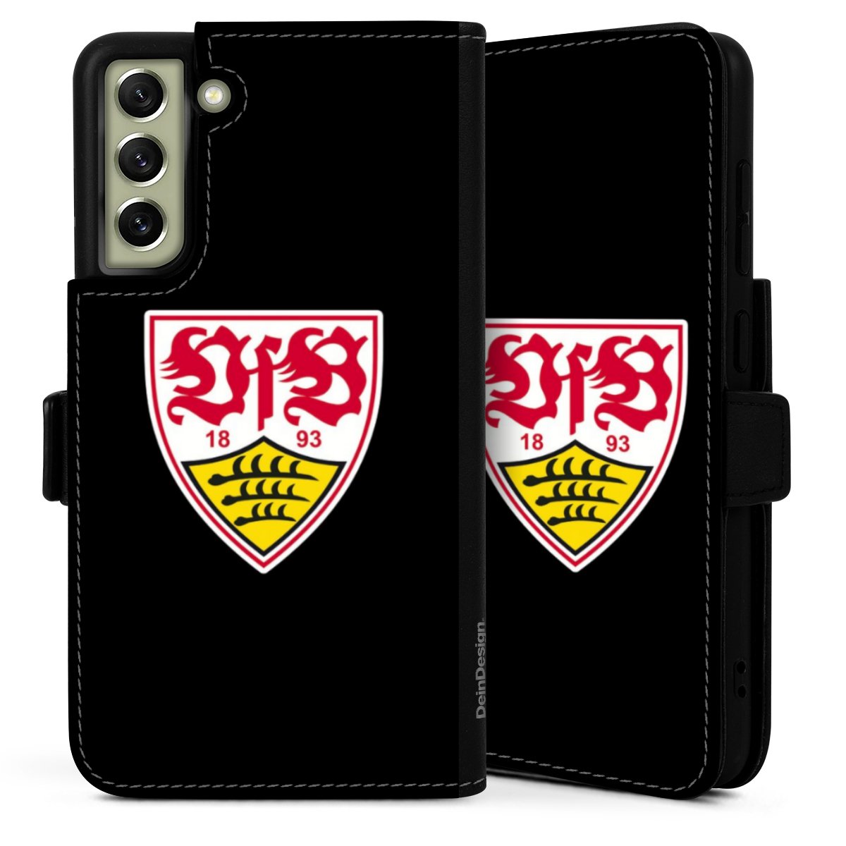 Galaxy S21 FE 5G Handy Klapphülle Handyhülle aus Kunst Leder schwarz Flip Case Vfb Stuttgart Official Licensed Product Coat Of Arms Sideflip mit Lasche