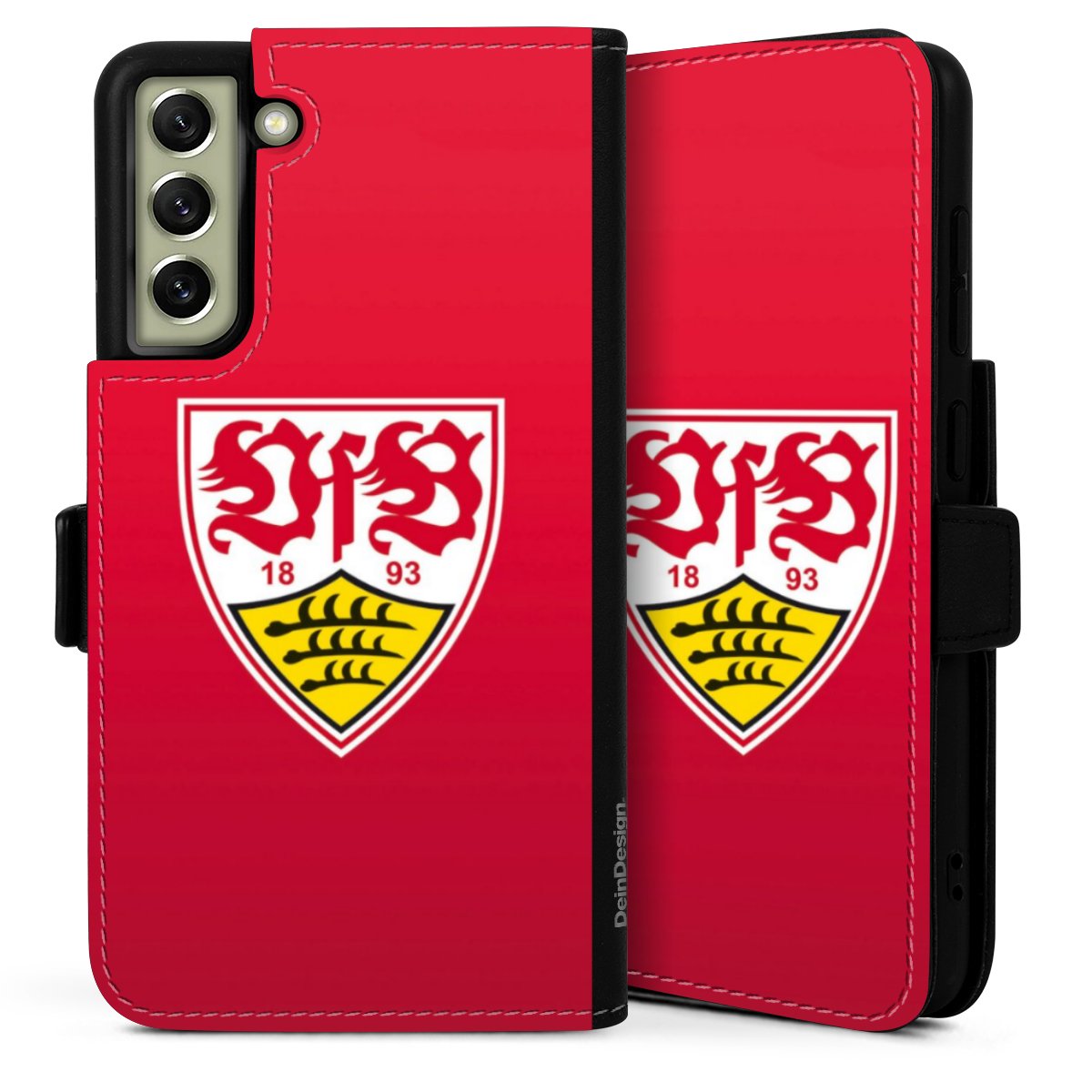 Galaxy S21 FE 5G Handy Klapphülle Handyhülle aus Kunst Leder schwarz Flip Case Official Licensed Product Vfb Stuttgart Sideflip mit Lasche