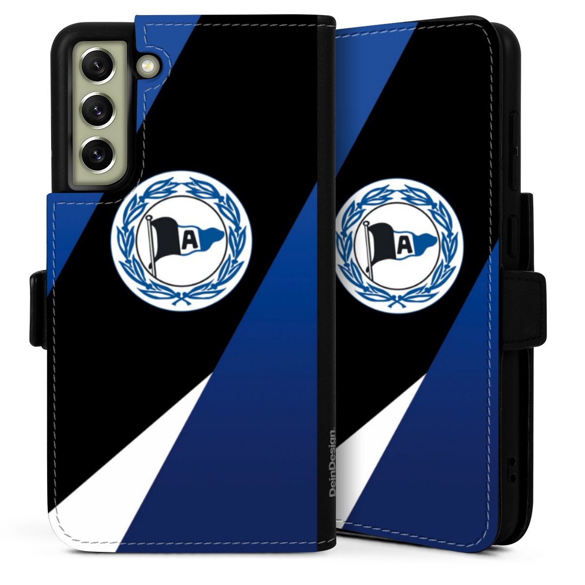 Galaxy S21 FE 5G Handy Klapphülle Handyhülle aus Kunst Leder schwarz Flip Case Official Licensed Product Arminia Bielefeld Dsc Sideflip mit Lasche