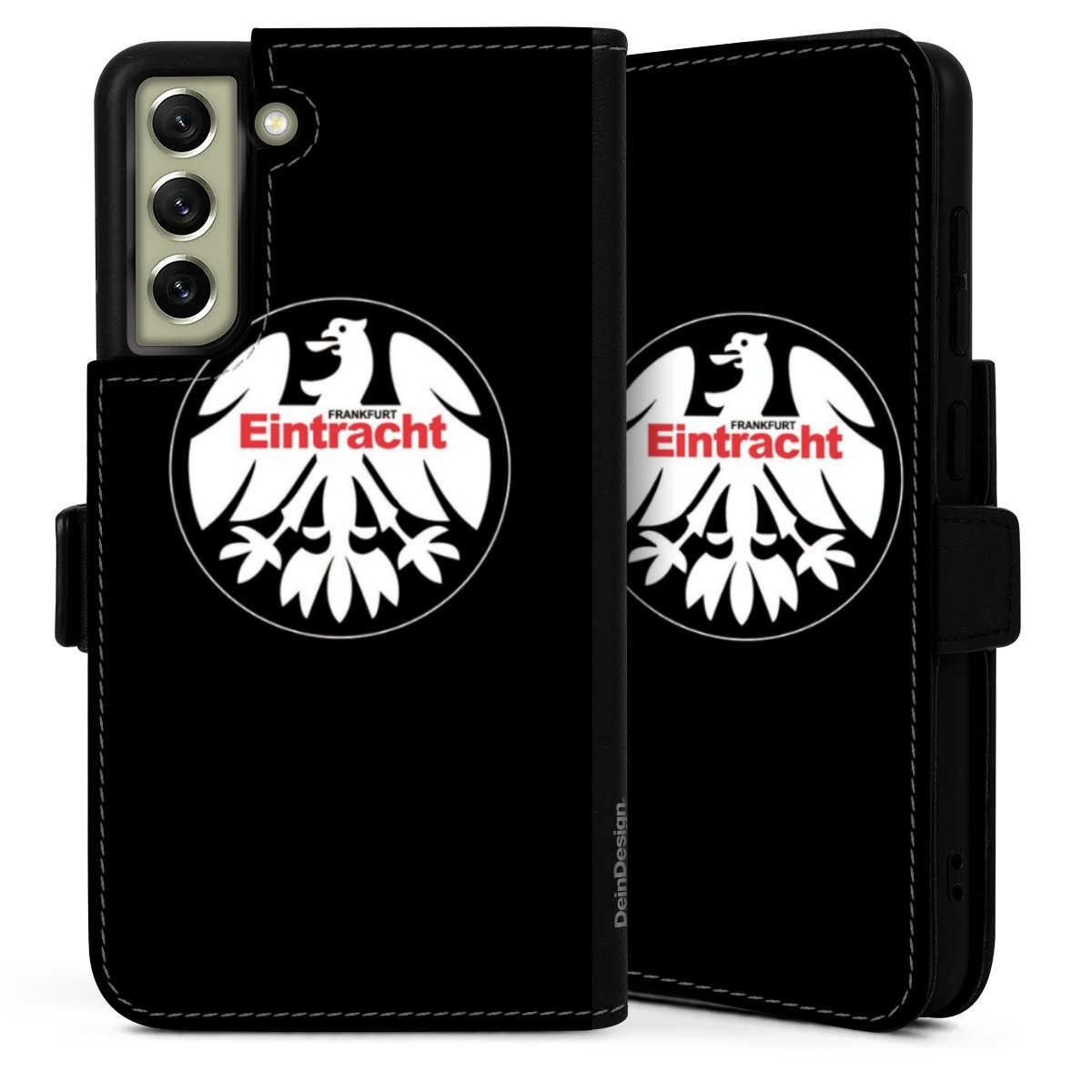 Galaxy S21 FE 5G Handy Klapphülle Handyhülle aus Kunst Leder schwarz Flip Case Official Licensed Product Eintracht Frankfurt Sge Sideflip mit Lasche