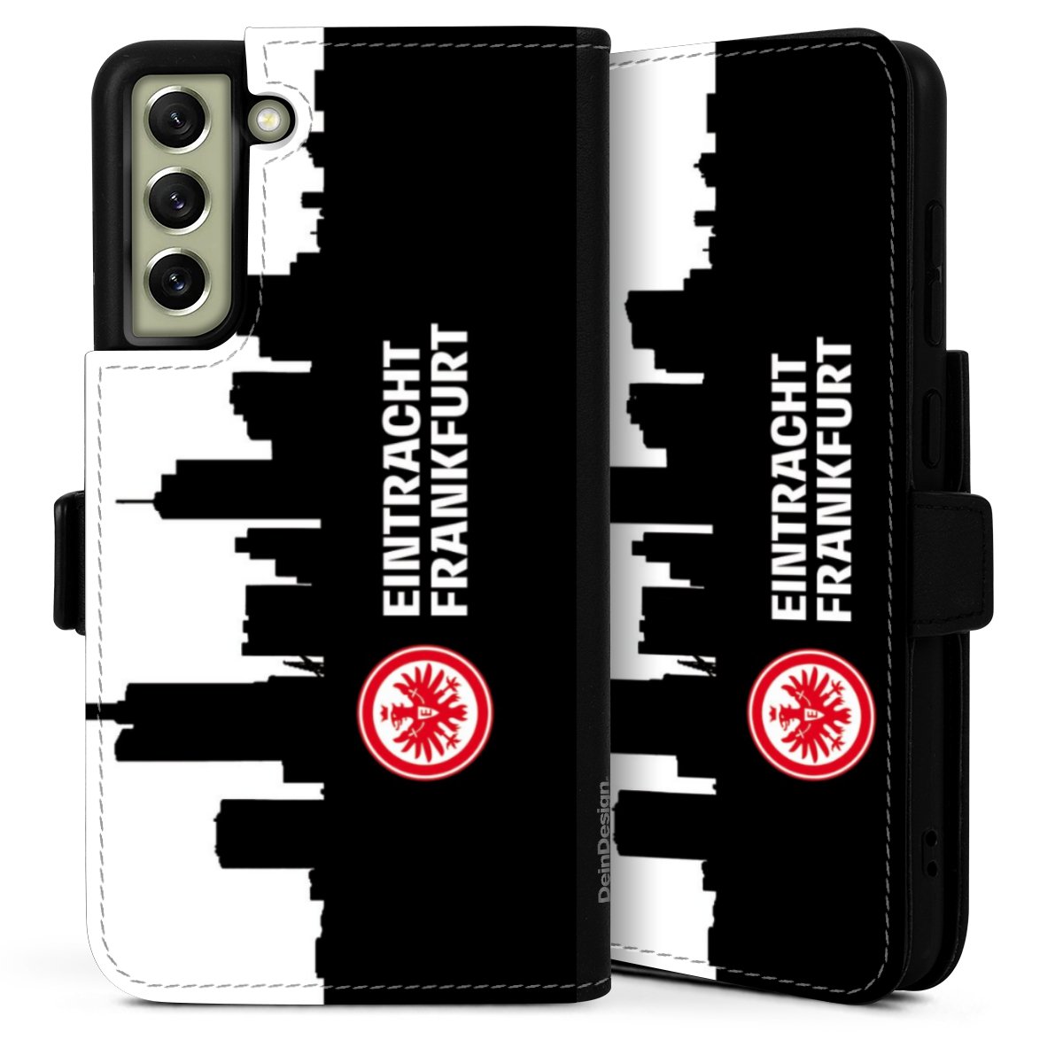 Galaxy S21 FE 5G Handy Klapphülle Handyhülle aus Kunst Leder schwarz Flip Case Sge Eintracht Frankfurt Official Licensed Product Sideflip mit Lasche