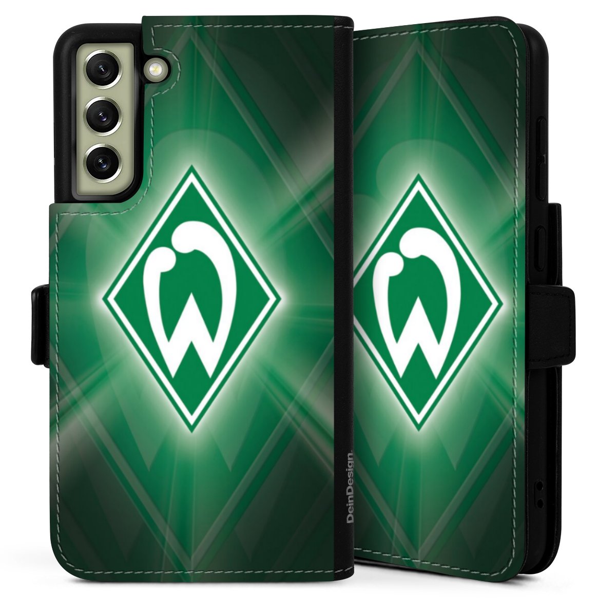 Galaxy S21 FE 5G Handy Klapphülle Handyhülle aus Kunst Leder schwarz Flip Case Sv Werder Bremen Official Licensed Product Coat Of Arms Sideflip mit Lasche