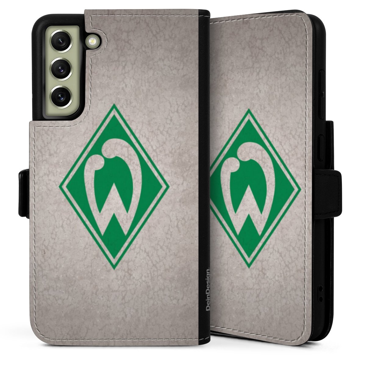 Galaxy S21 FE 5G Handy Klapphülle Handyhülle aus Kunst Leder schwarz Flip Case Sv Werder Bremen Concrete Official Licensed Product Sideflip mit Lasche