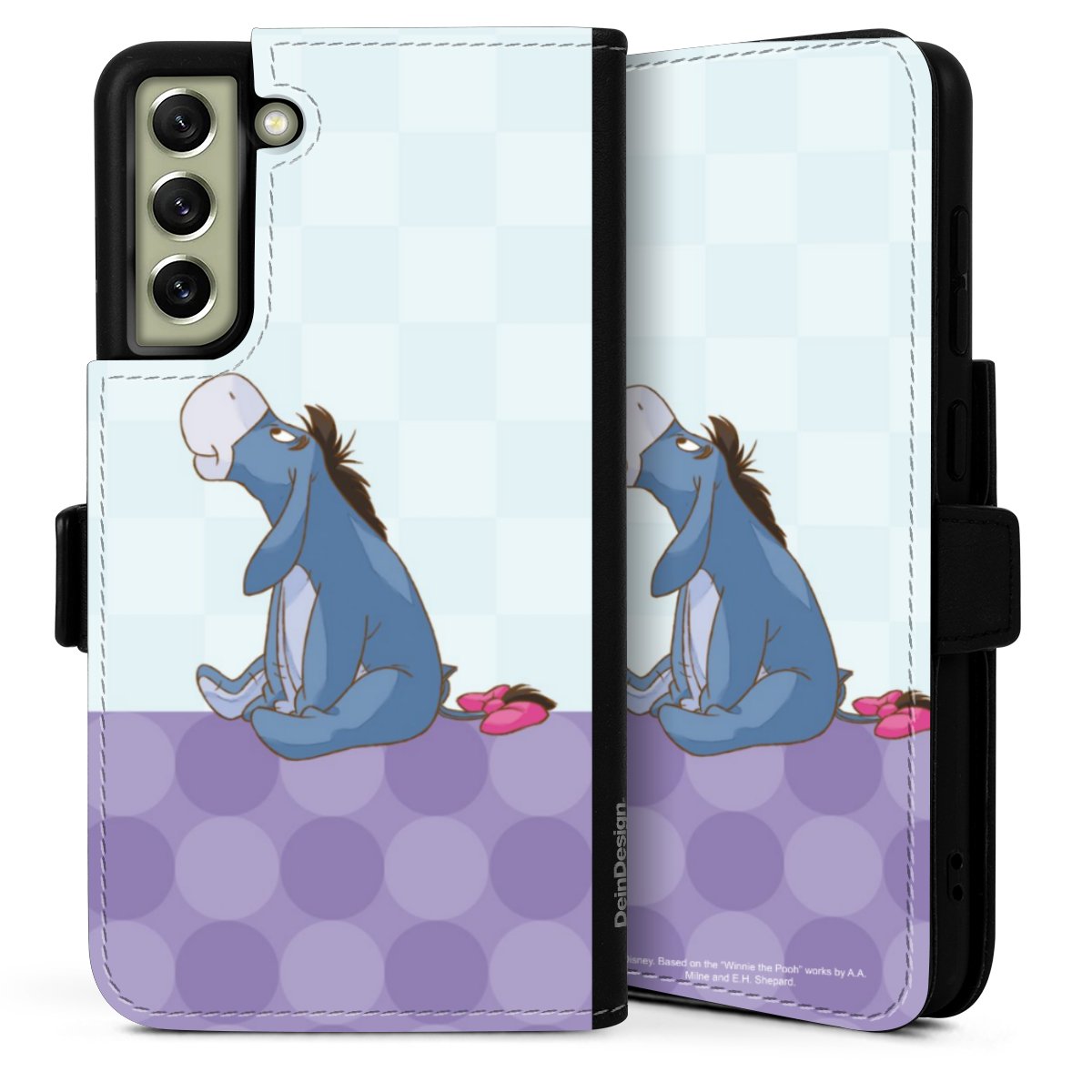 Galaxy S21 FE 5G Handy Klapphülle Handyhülle aus Kunst Leder schwarz Flip Case Disney Donkey Winnie The Pooh Sideflip mit Lasche