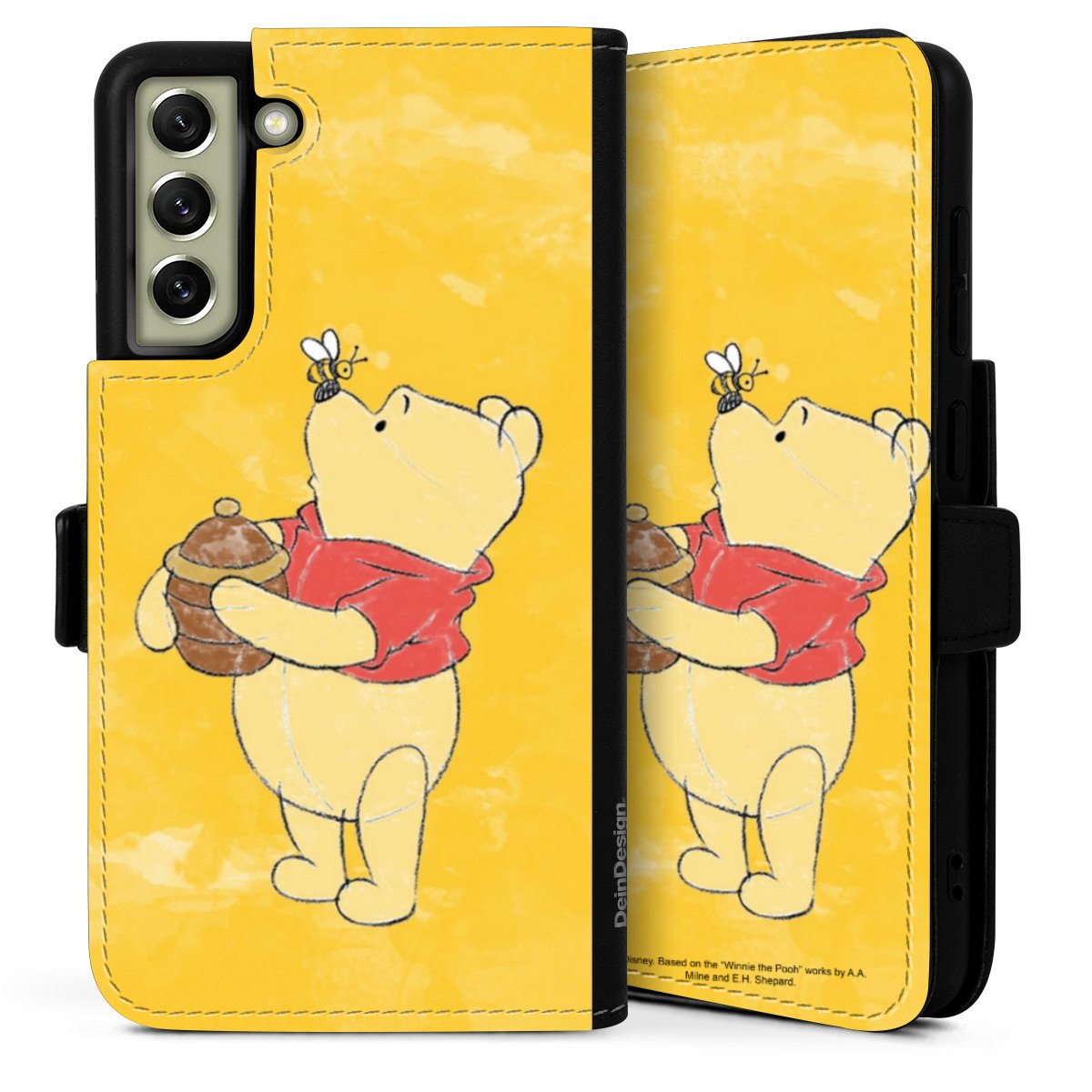 Galaxy S21 FE 5G Handy Klapphülle Handyhülle aus Kunst Leder schwarz Flip Case Official Licensed Product Winnie The Pooh Disney Sideflip mit Lasche