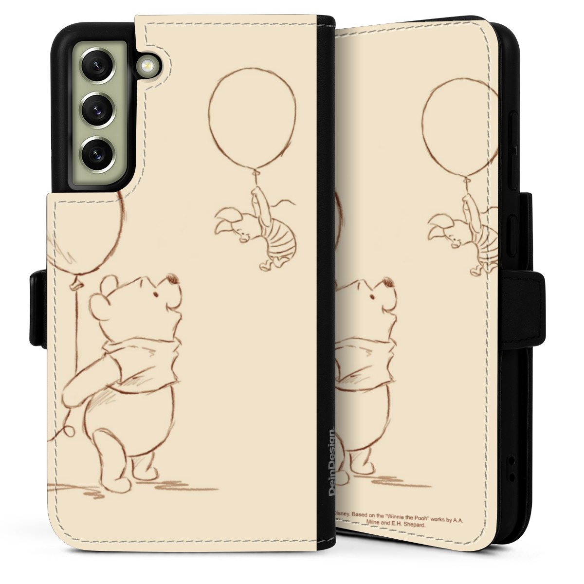 Galaxy S21 FE 5G Handy Klapphülle Handyhülle aus Kunst Leder schwarz Flip Case Official Licensed Product Winnie The Pooh Disney Sideflip mit Lasche