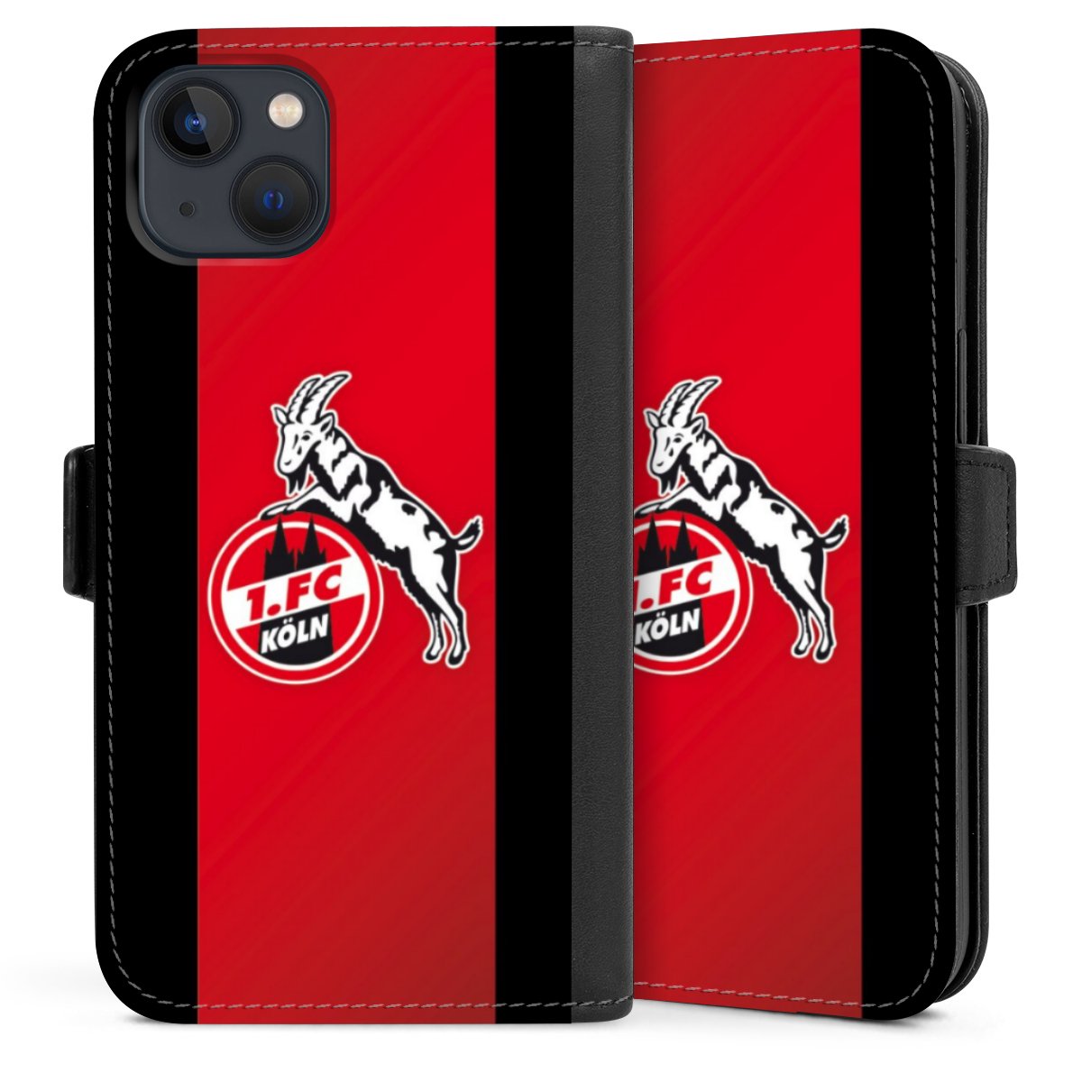 iPhone 13 Handy Klapphülle Handyhülle aus Kunst Leder schwarz Flip Case Official Licensed Product Billy Goat Hennes 1. Fc Köln Sideflip mit Lasche