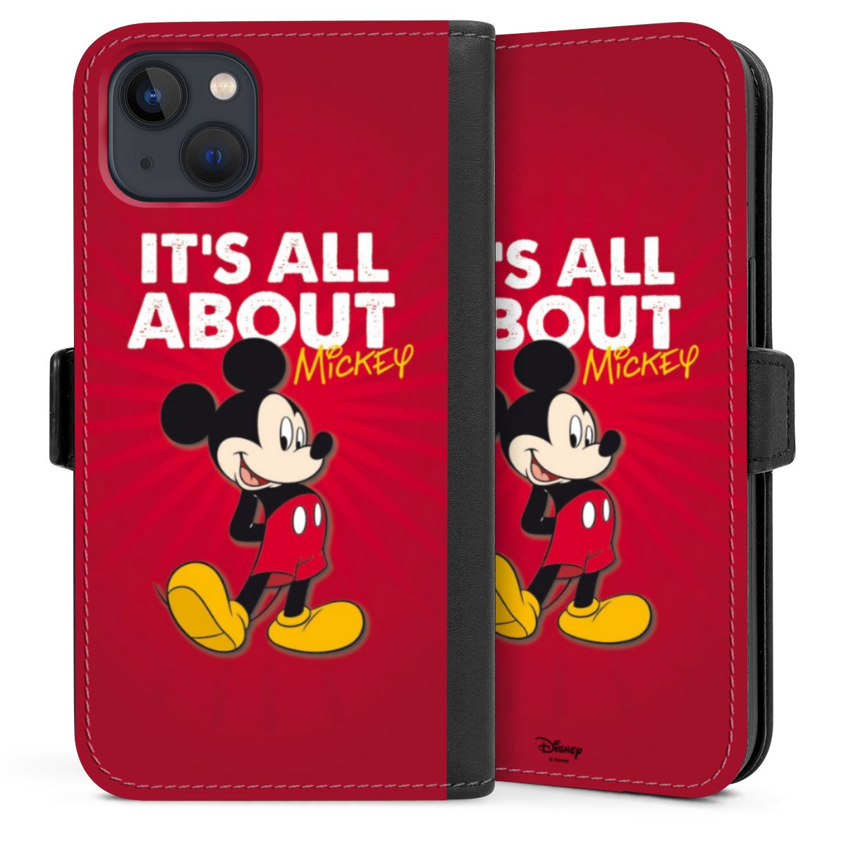 iPhone 13 Handy Klapphülle Handyhülle aus Kunst Leder schwarz Flip Case Mouse Disney Official Licensed Product Sideflip mit Lasche