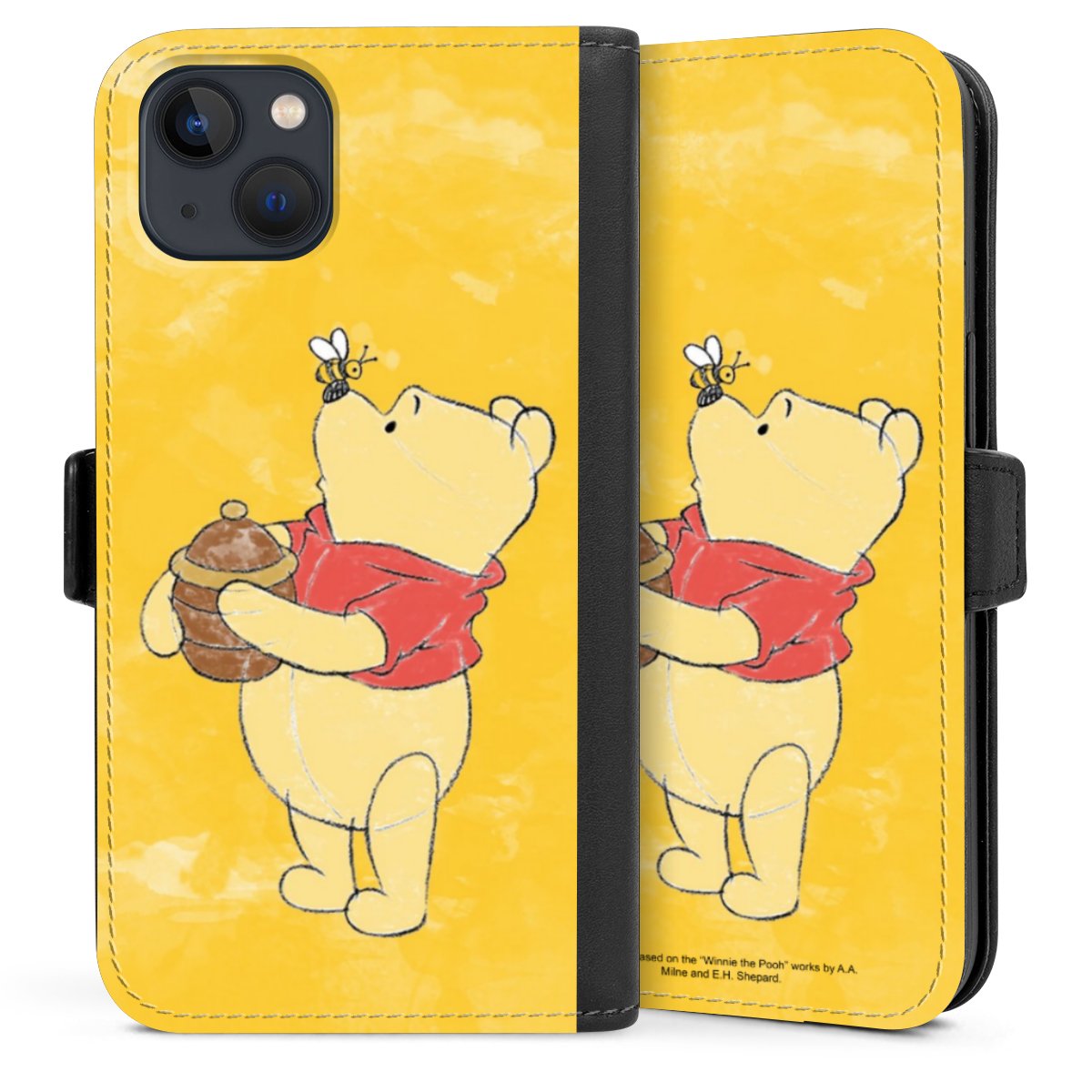 iPhone 13 Handy Klapphülle Handyhülle aus Kunst Leder schwarz Flip Case Official Licensed Product Winnie The Pooh Disney Sideflip mit Lasche