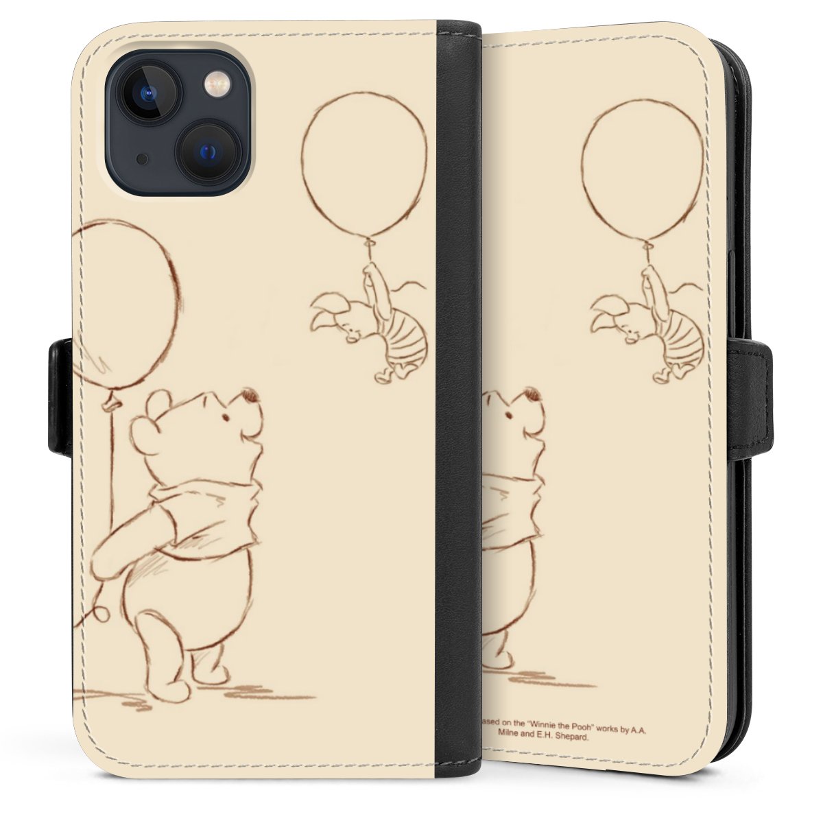 iPhone 13 Handy Klapphülle Handyhülle aus Kunst Leder schwarz Flip Case Official Licensed Product Winnie The Pooh Disney Sideflip mit Lasche