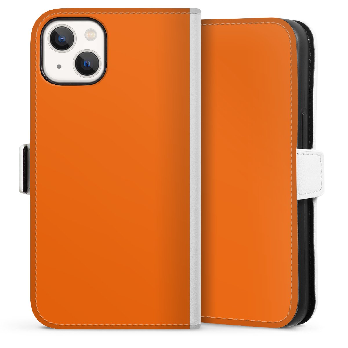 iPhone 13 Handy Klapphülle Handyhülle aus Kunst Leder weiß Flip Case Orange Colour Unicoloured Sideflip mit Lasche