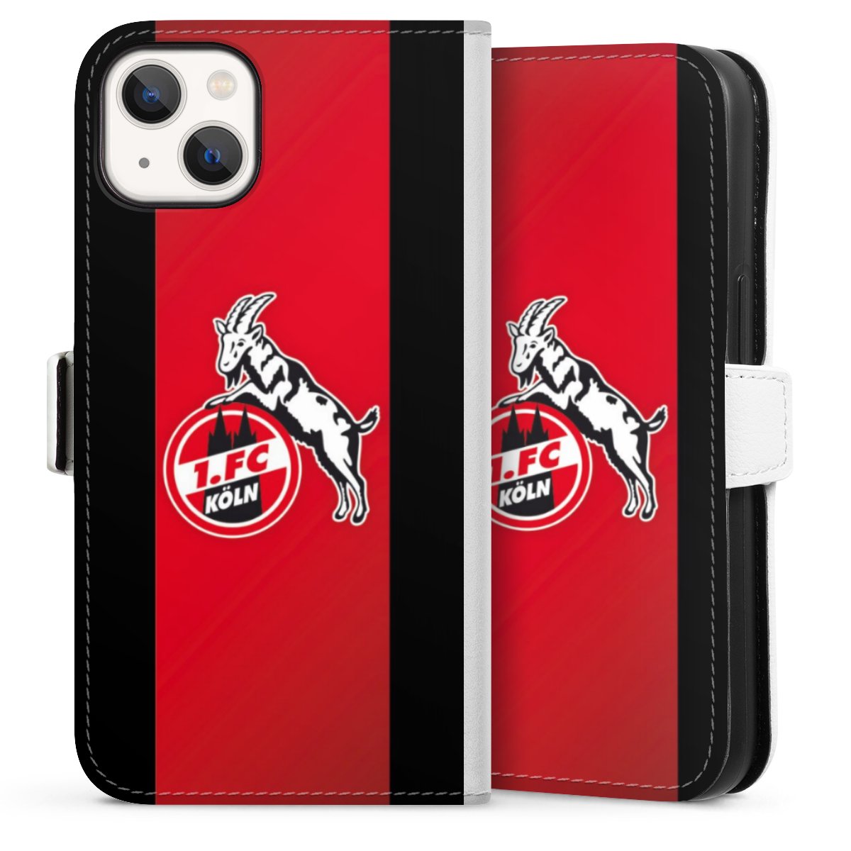 iPhone 13 Handy Klapphülle Handyhülle aus Kunst Leder weiß Flip Case Official Licensed Product Billy Goat Hennes 1. Fc Köln Sideflip mit Lasche