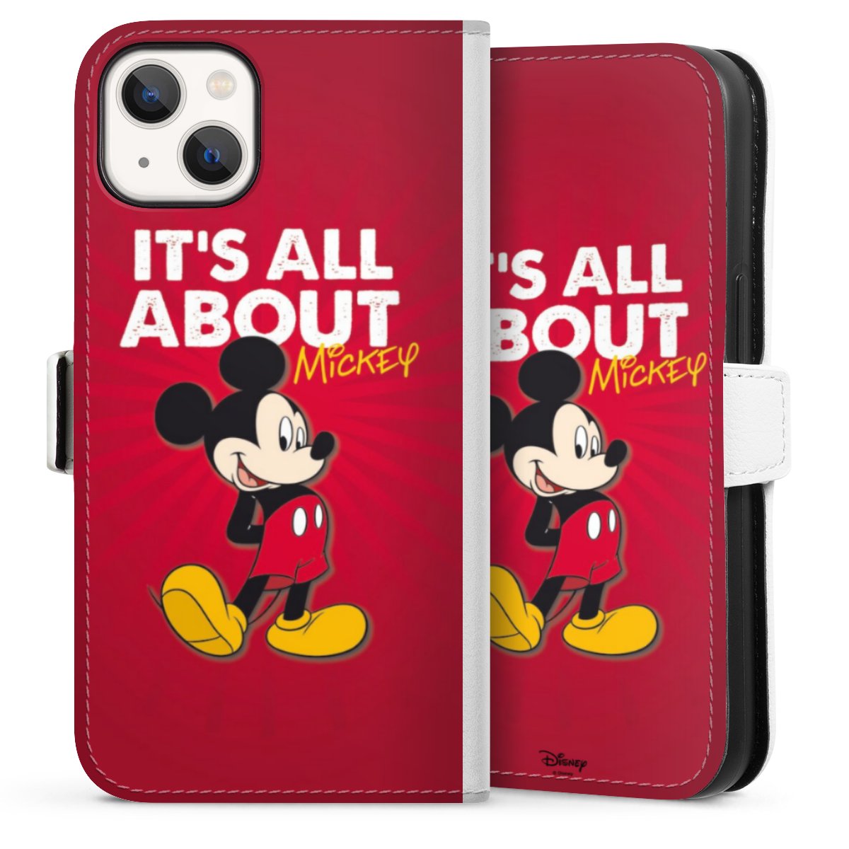 iPhone 13 Handy Klapphülle Handyhülle aus Kunst Leder weiß Flip Case Mouse Disney Official Licensed Product Sideflip mit Lasche