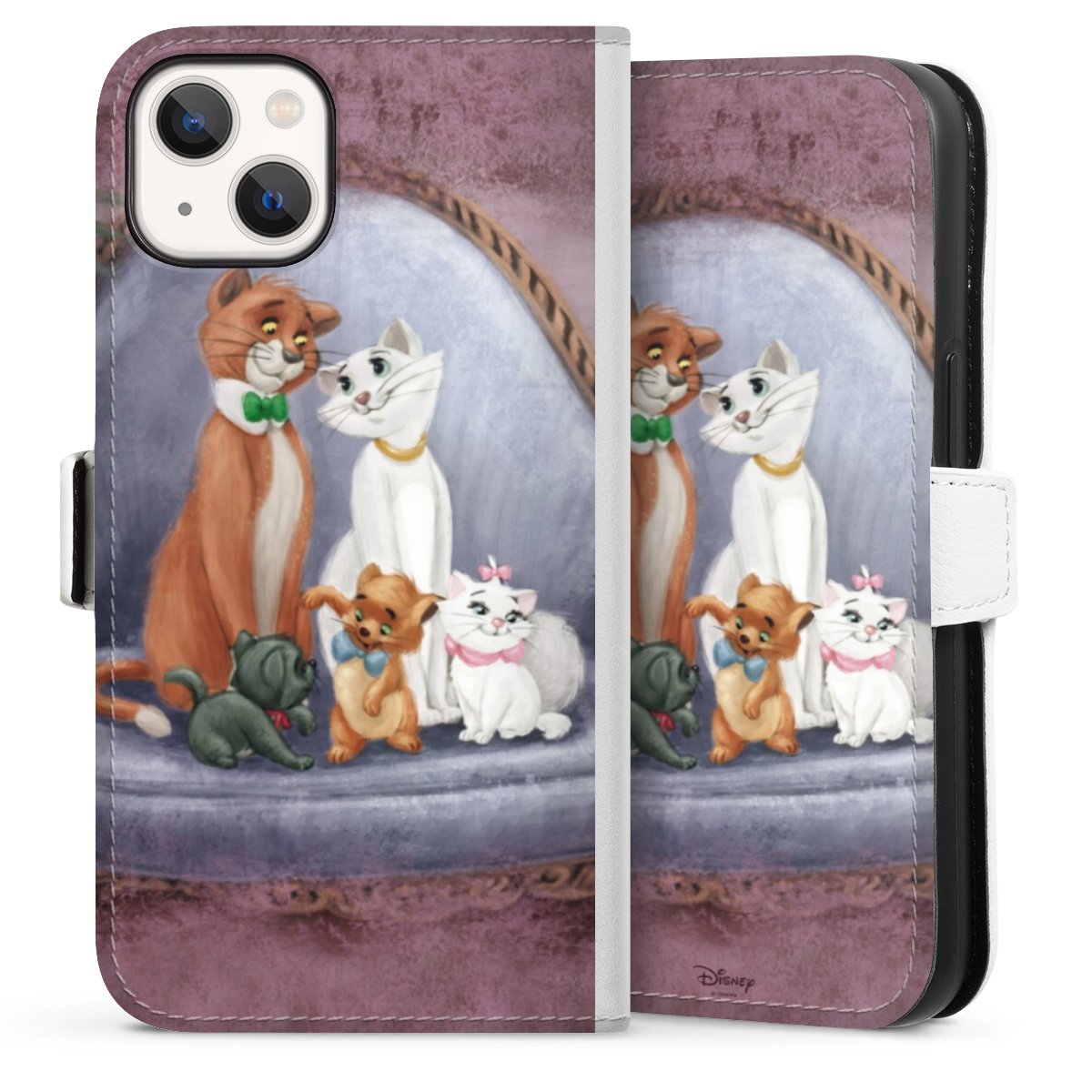 iPhone 13 Handy Klapphülle Handyhülle aus Kunst Leder weiß Flip Case Official Licensed Product Disney Aristocats Sideflip mit Lasche