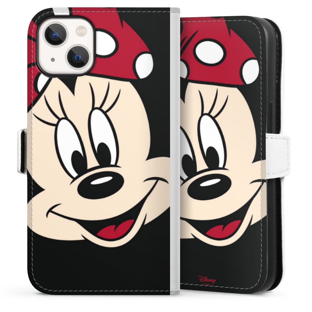 iPhone 13 Handy Klapphülle Handyhülle aus Kunst Leder weiß Flip Case Minnie Mouse Official Licensed Product Disney Sideflip mit Lasche