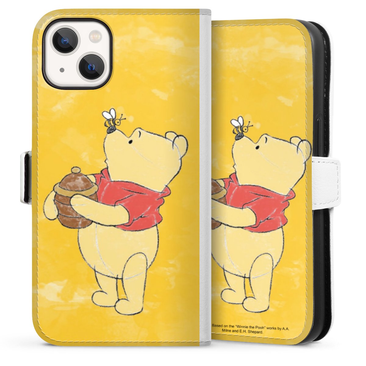 iPhone 13 Handy Klapphülle Handyhülle aus Kunst Leder weiß Flip Case Official Licensed Product Winnie The Pooh Disney Sideflip mit Lasche