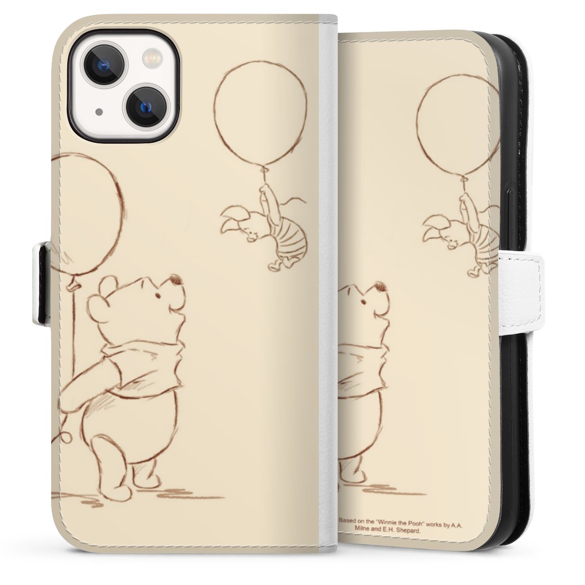 iPhone 13 Handy Klapphülle Handyhülle aus Kunst Leder weiß Flip Case Official Licensed Product Winnie The Pooh Disney Sideflip mit Lasche