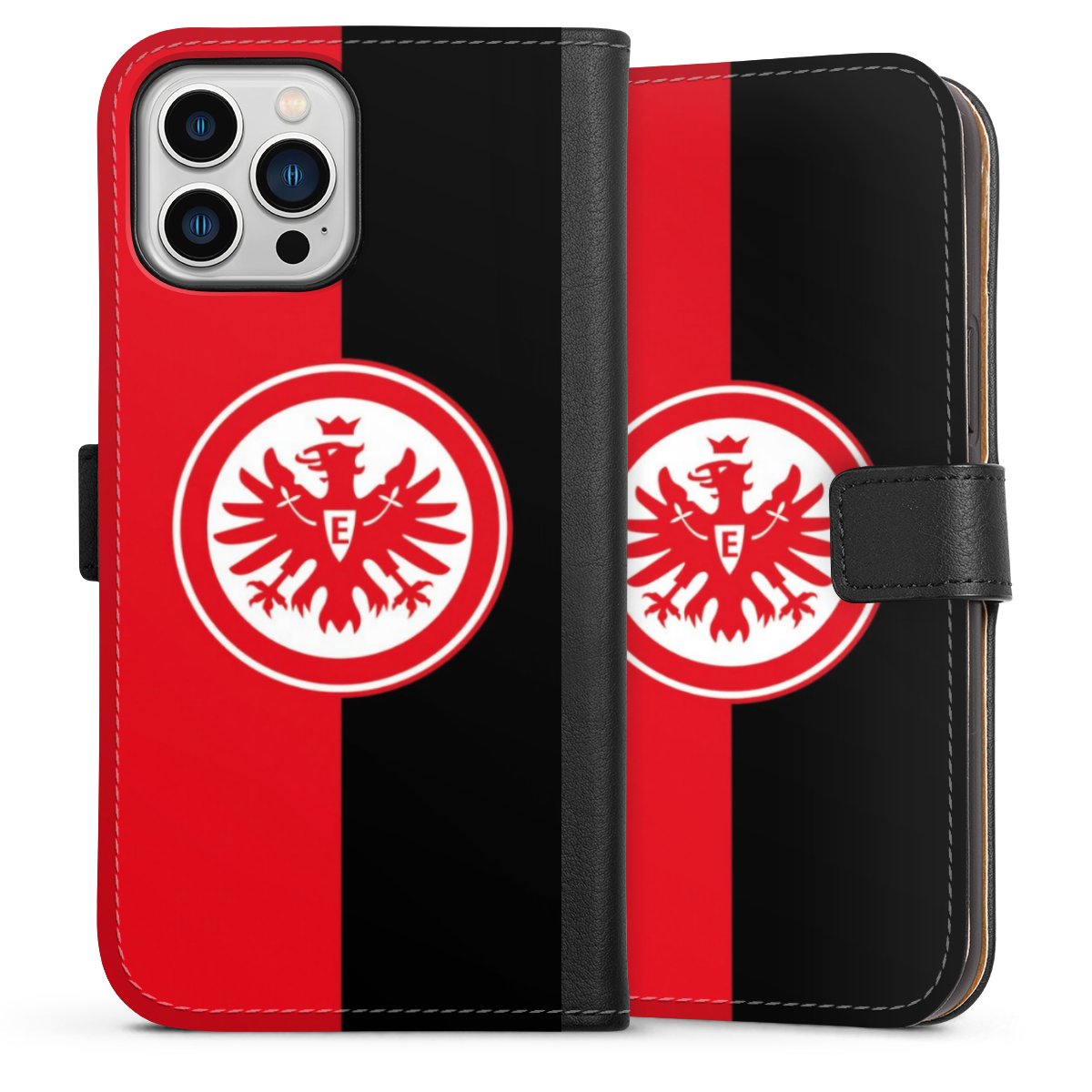 iPhone 13 Pro Max Handy Klapphülle Handyhülle aus Kunst Leder schwarz Flip Case Official Licensed Product Eintracht Frankfurt Sge Sideflip mit Lasche