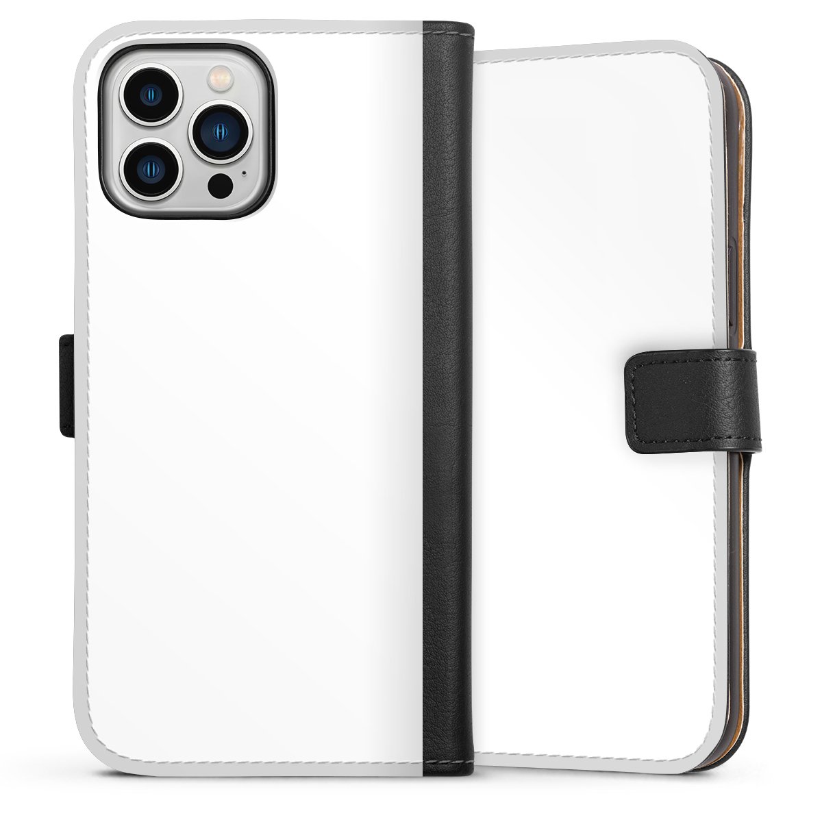 iPhone 13 Pro Max Handy Klapphülle Handyhülle aus Kunst Leder schwarz Flip Case Unicoloured Colour White Sideflip mit Lasche