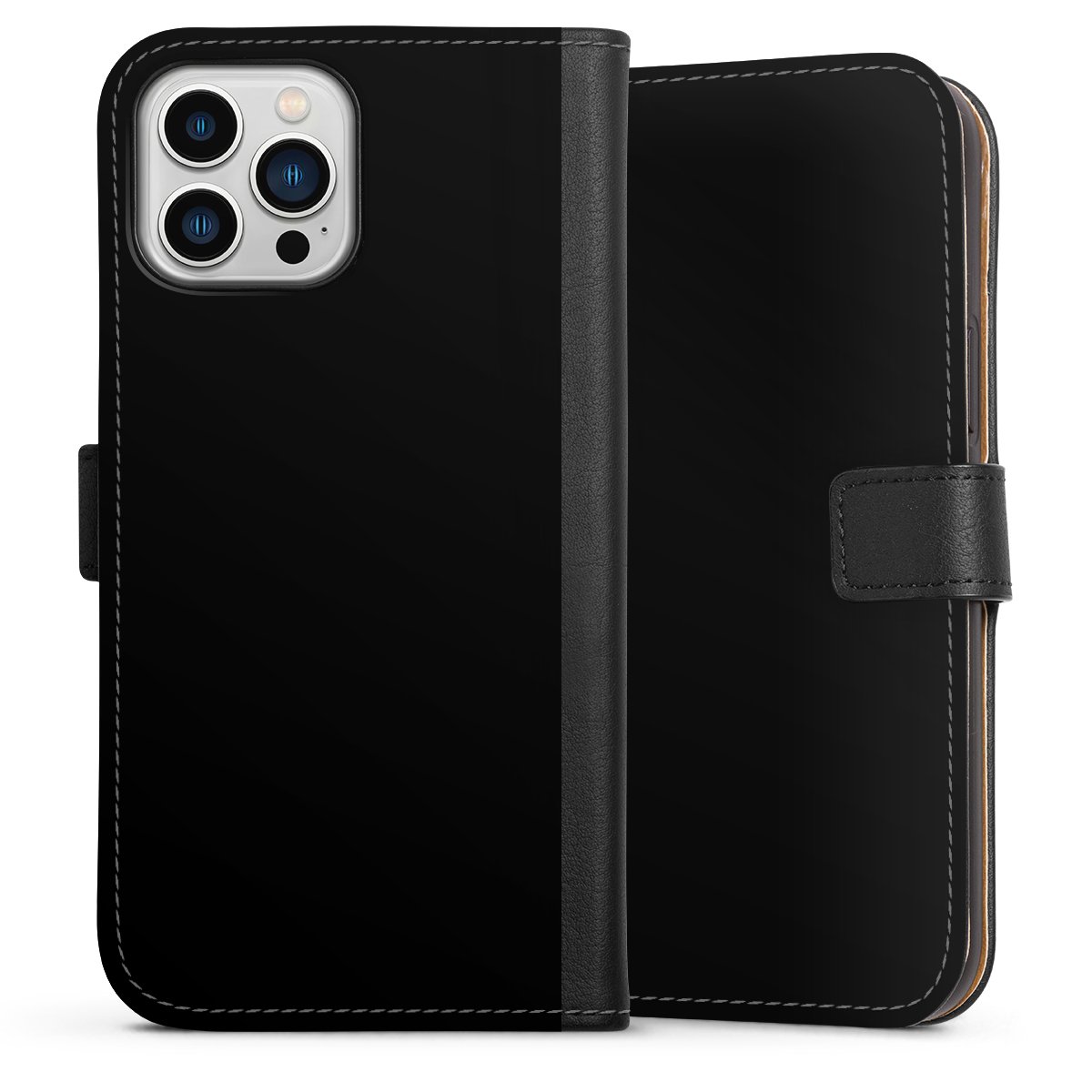 iPhone 13 Pro Max Handy Klapphülle Handyhülle aus Kunst Leder schwarz Flip Case Black Colour Unicoloured Sideflip mit Lasche