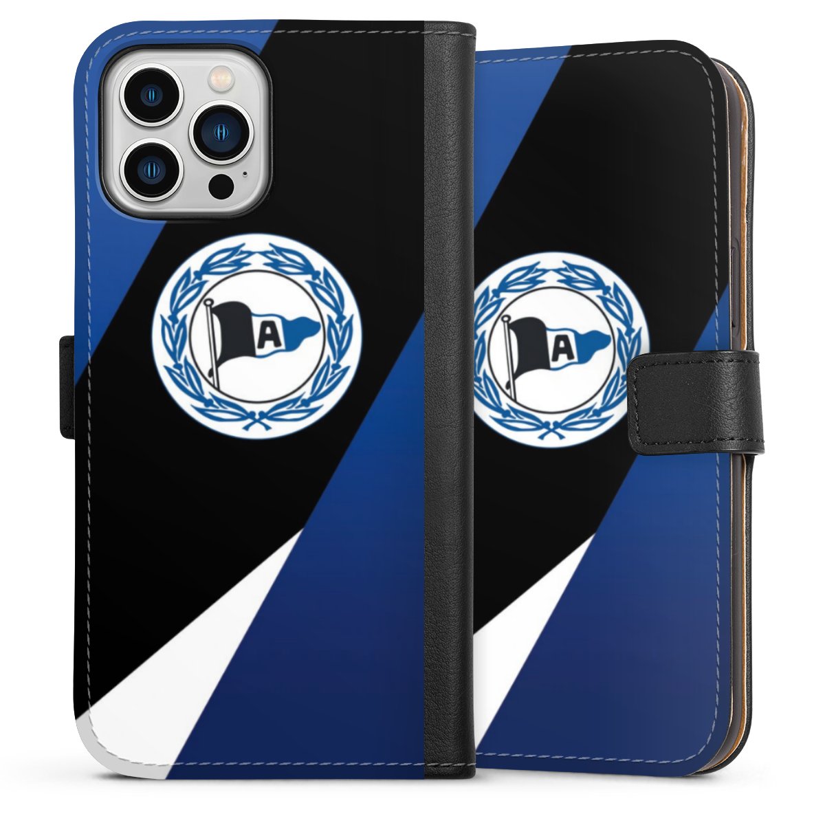 iPhone 13 Pro Max Handy Klapphülle Handyhülle aus Kunst Leder schwarz Flip Case Official Licensed Product Arminia Bielefeld Dsc Sideflip mit Lasche