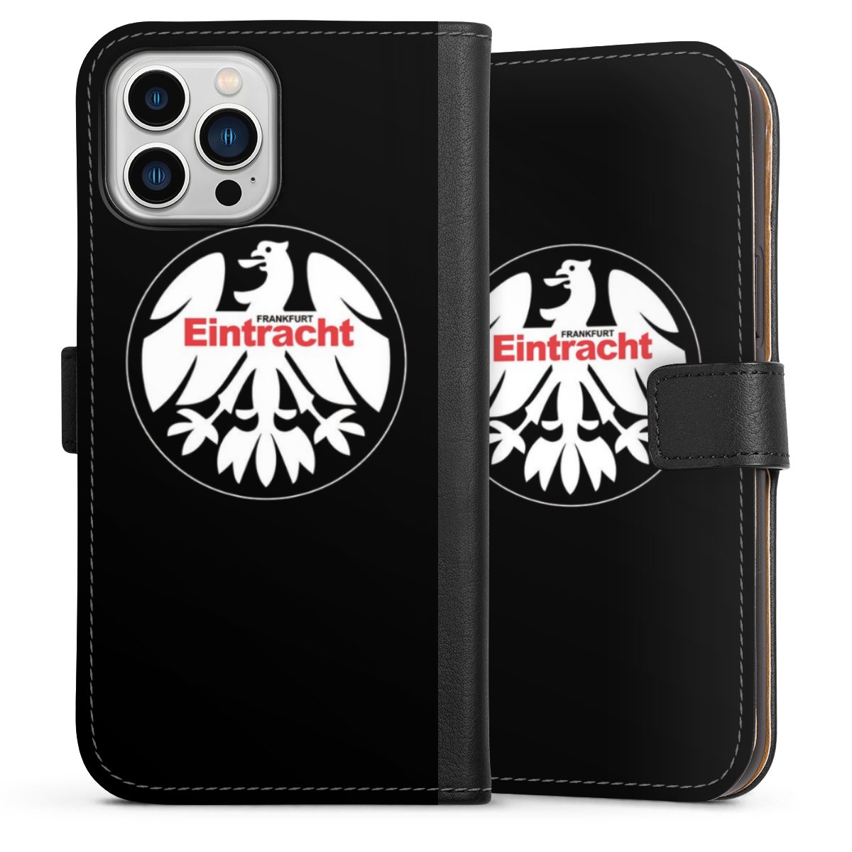 iPhone 13 Pro Max Handy Klapphülle Handyhülle aus Kunst Leder schwarz Flip Case Official Licensed Product Eintracht Frankfurt Sge Sideflip mit Lasche