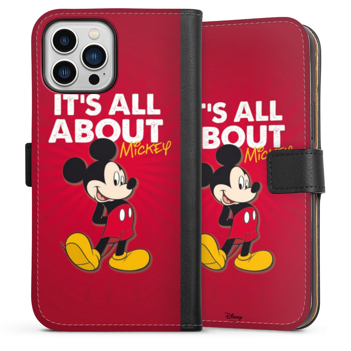 iPhone 13 Pro Max Handy Klapphülle Handyhülle aus Kunst Leder schwarz Flip Case Mouse Disney Official Licensed Product Sideflip mit Lasche