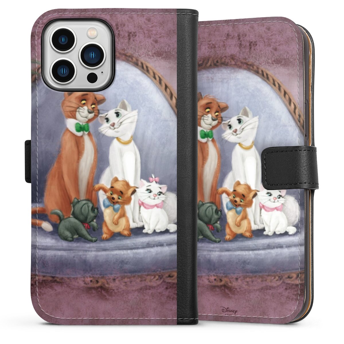 iPhone 13 Pro Max Handy Klapphülle Handyhülle aus Kunst Leder schwarz Flip Case Official Licensed Product Disney Aristocats Sideflip mit Lasche