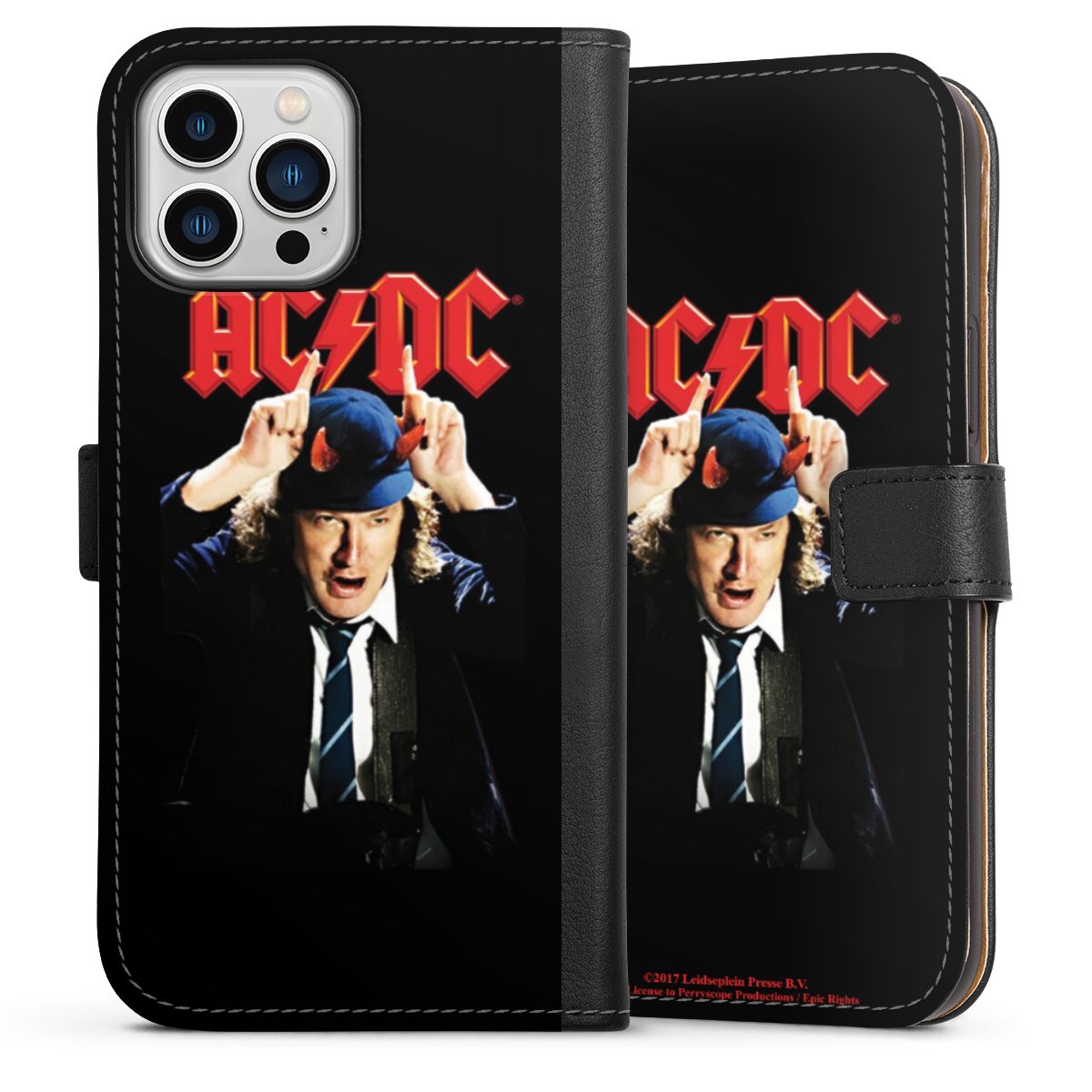 iPhone 13 Pro Max Handy Klapphülle Handyhülle aus Kunst Leder schwarz Flip Case Merchandise Acdc Riverplate Sideflip mit Lasche