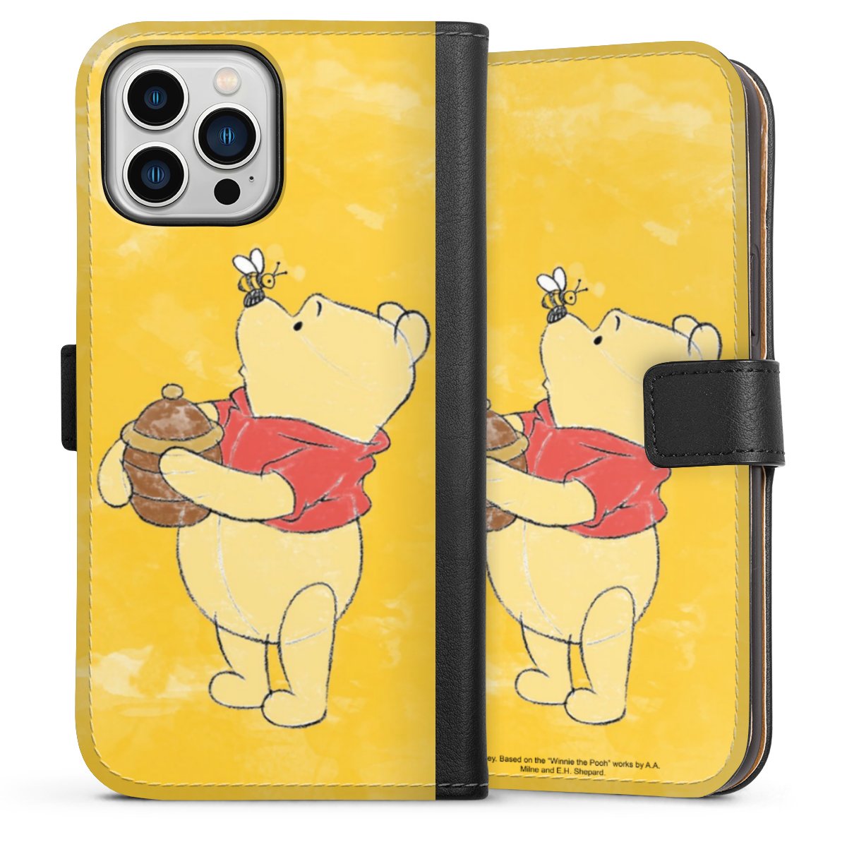 iPhone 13 Pro Max Handy Klapphülle Handyhülle aus Kunst Leder schwarz Flip Case Official Licensed Product Winnie The Pooh Disney Sideflip mit Lasche