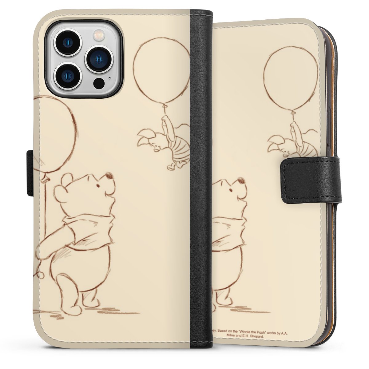 iPhone 13 Pro Max Handy Klapphülle Handyhülle aus Kunst Leder schwarz Flip Case Official Licensed Product Winnie The Pooh Disney Sideflip mit Lasche