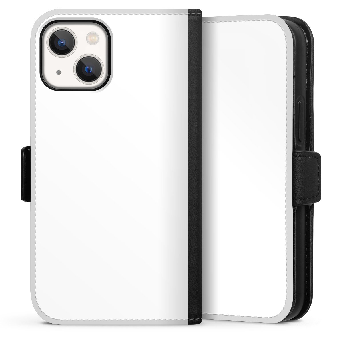 iPhone 13 Mini Handy Klapphülle Handyhülle aus Kunst Leder schwarz Flip Case Unicoloured Colour White Sideflip mit Lasche