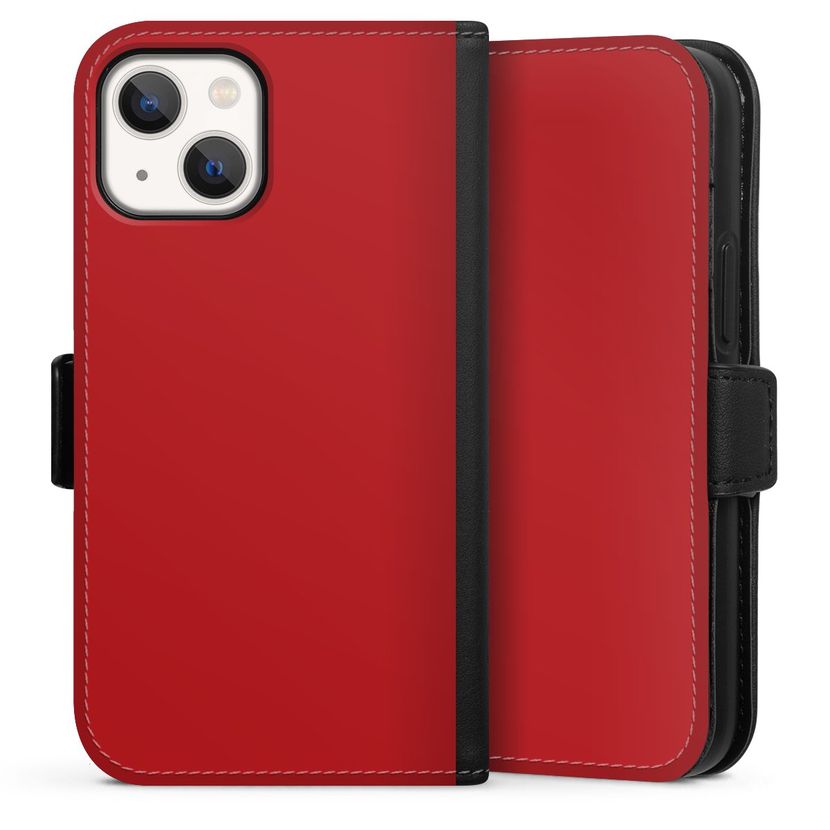 iPhone 13 Mini Handy Klapphülle Handyhülle aus Kunst Leder schwarz Flip Case Colour Unicoloured Red Sideflip mit Lasche