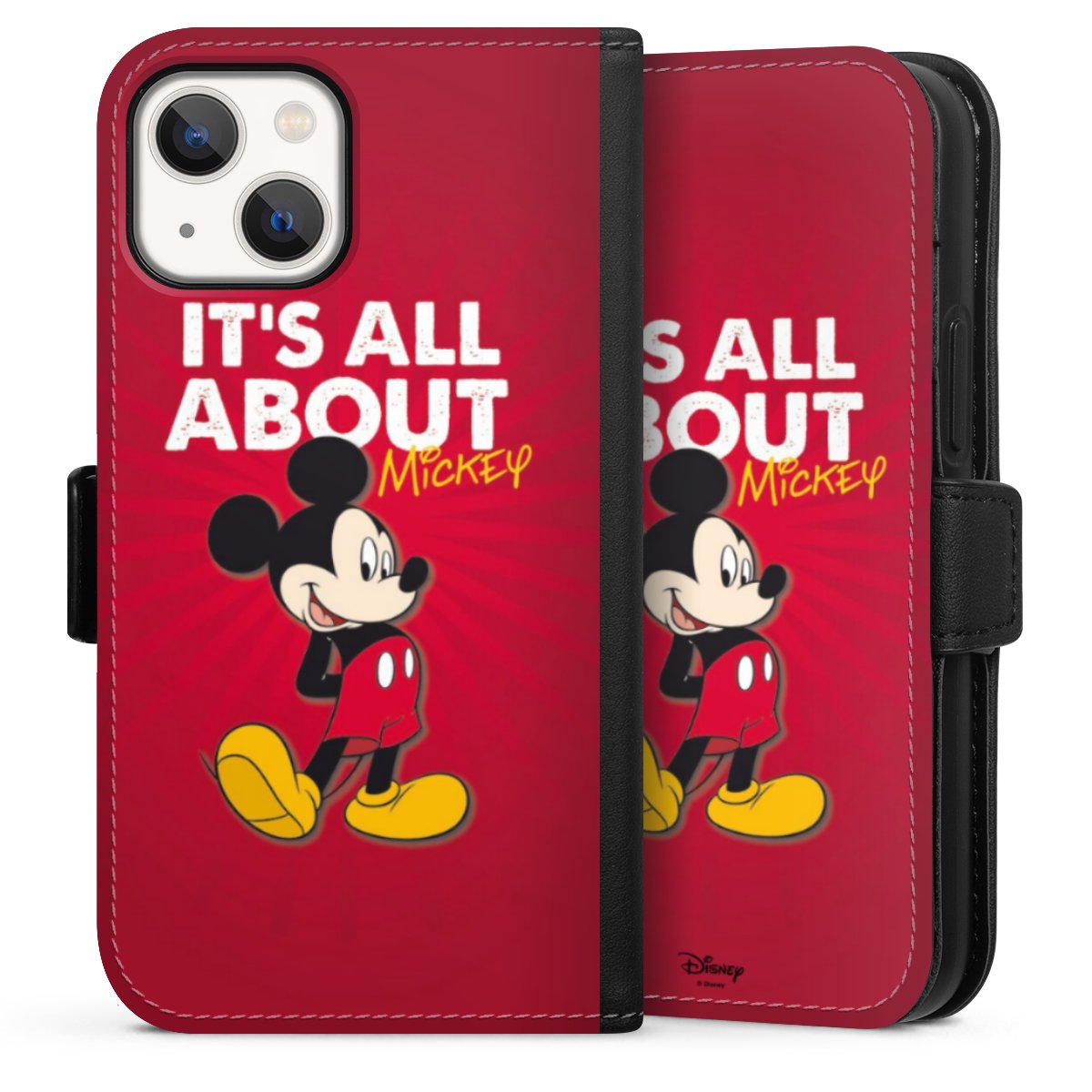 iPhone 13 Mini Handy Klapphülle Handyhülle aus Kunst Leder schwarz Flip Case Mouse Disney Official Licensed Product Sideflip mit Lasche