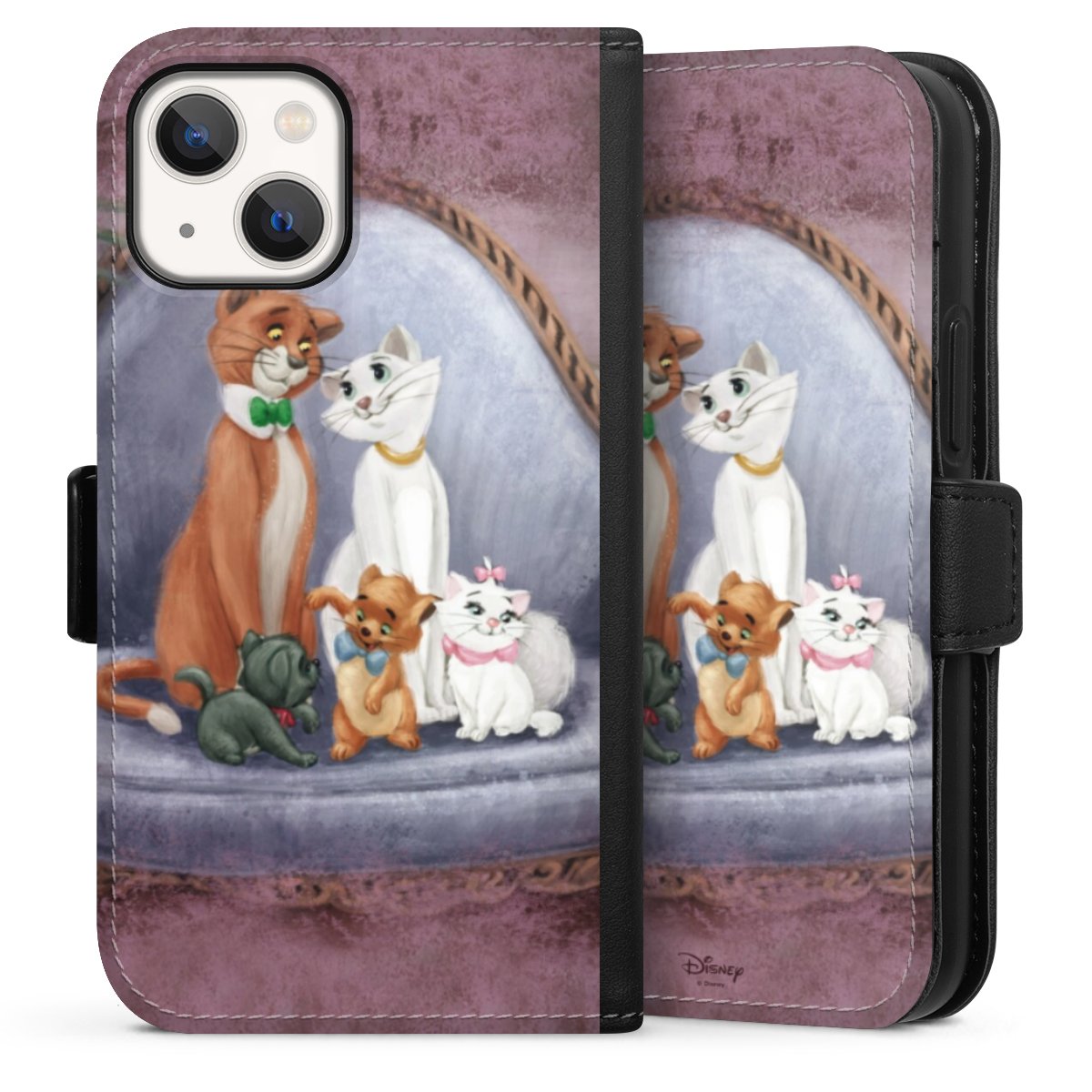 iPhone 13 Mini Handy Klapphülle Handyhülle aus Kunst Leder schwarz Flip Case Official Licensed Product Disney Aristocats Sideflip mit Lasche