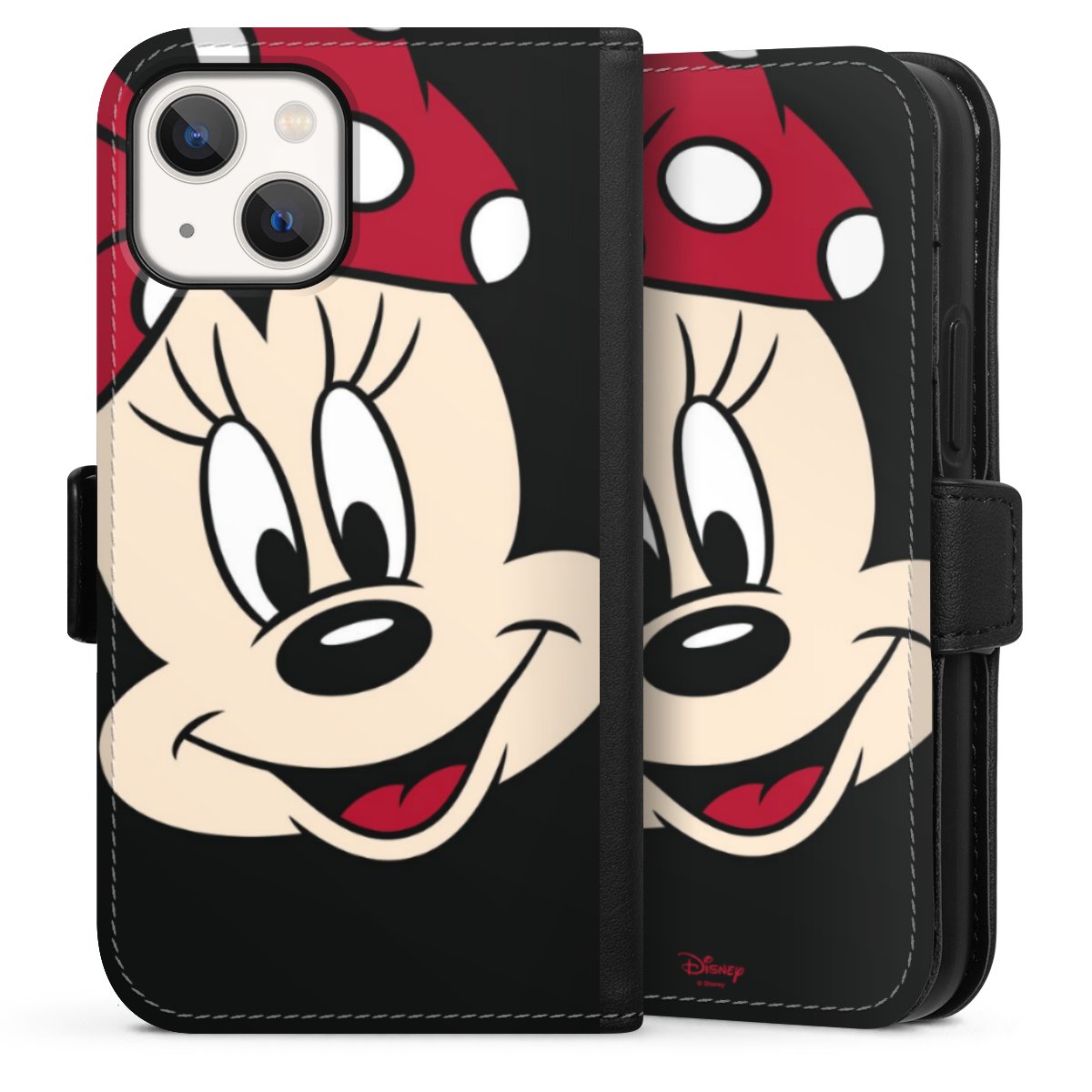 iPhone 13 Mini Handy Klapphülle Handyhülle aus Kunst Leder schwarz Flip Case Minnie Mouse Official Licensed Product Disney Sideflip mit Lasche