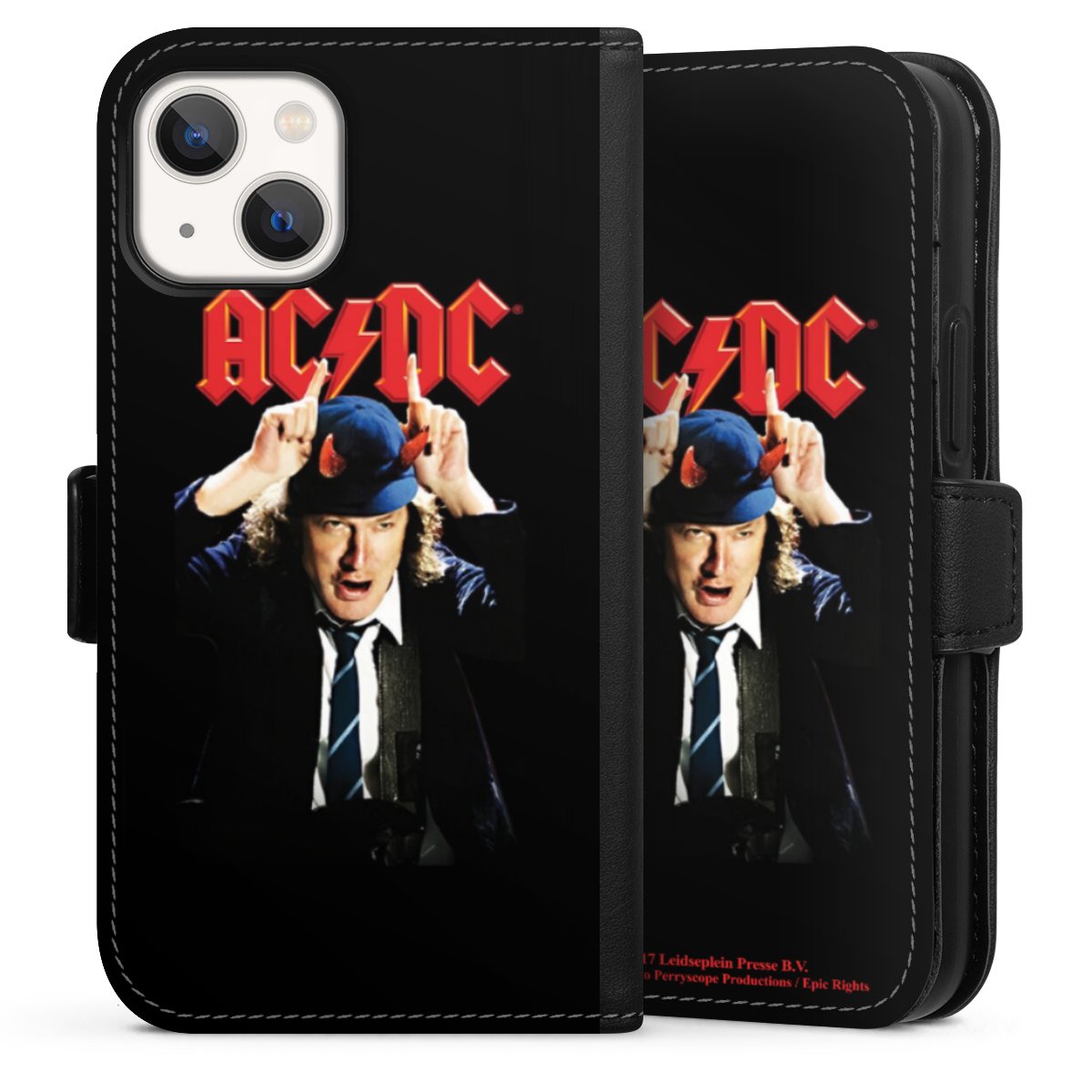 iPhone 13 Mini Handy Klapphülle Handyhülle aus Kunst Leder schwarz Flip Case Merchandise Acdc Riverplate Sideflip mit Lasche