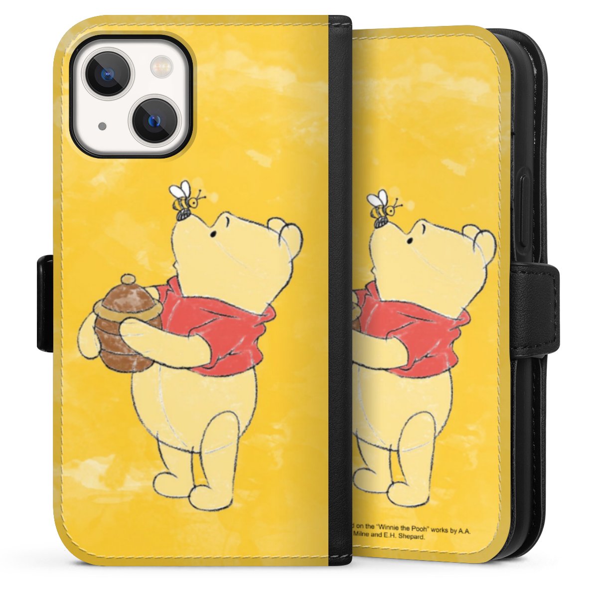 iPhone 13 Mini Handy Klapphülle Handyhülle aus Kunst Leder schwarz Flip Case Official Licensed Product Winnie The Pooh Disney Sideflip mit Lasche