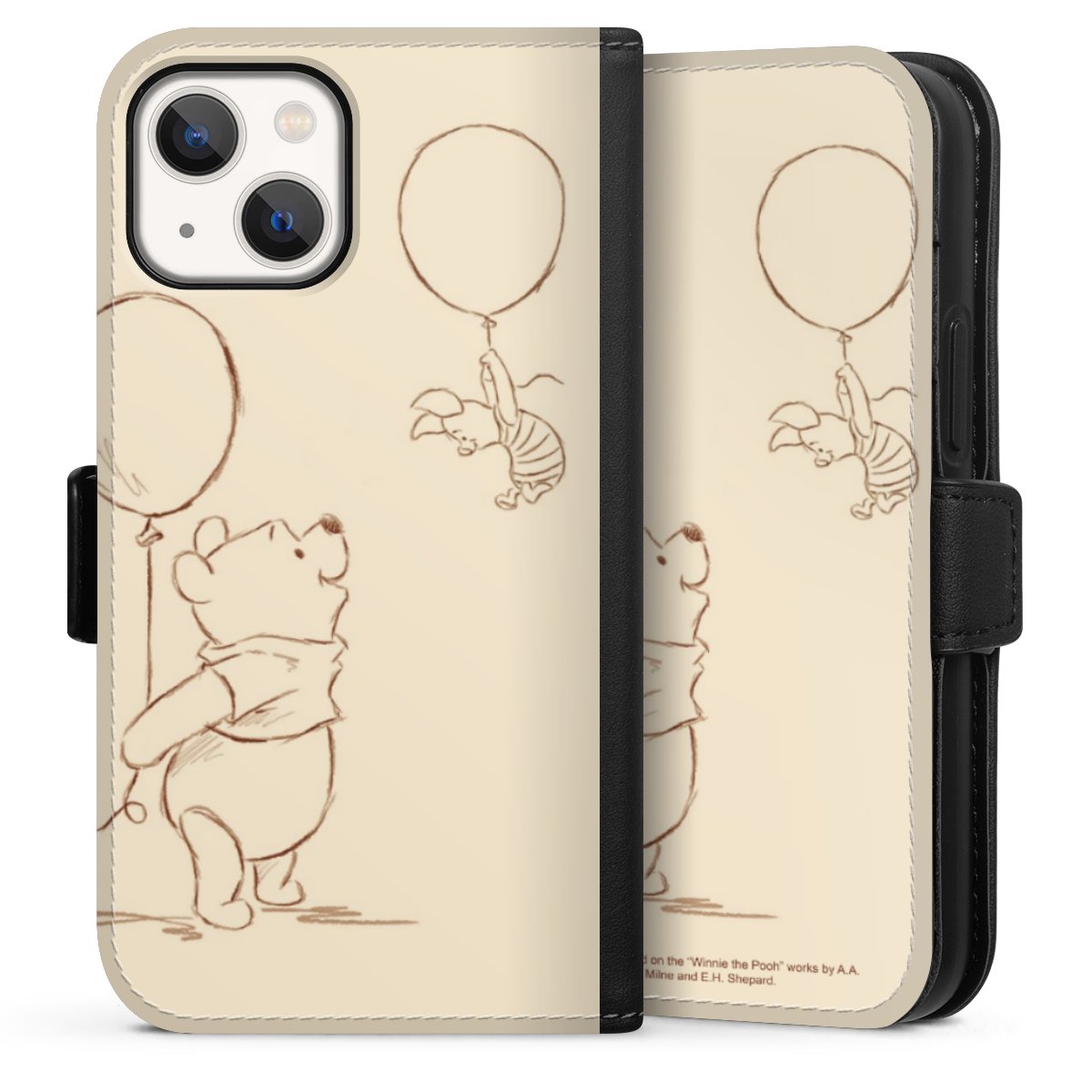 iPhone 13 Mini Handy Klapphülle Handyhülle aus Kunst Leder schwarz Flip Case Official Licensed Product Winnie The Pooh Disney Sideflip mit Lasche