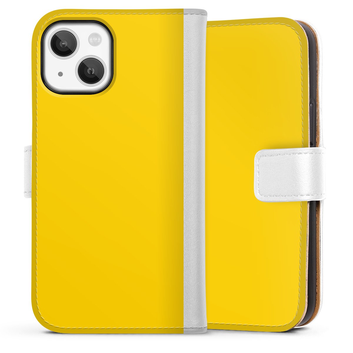 iPhone 13 Mini Handy Klapphülle Handyhülle aus Kunst Leder weiß Flip Case Yellow Unicoloured Colour Sideflip mit Lasche