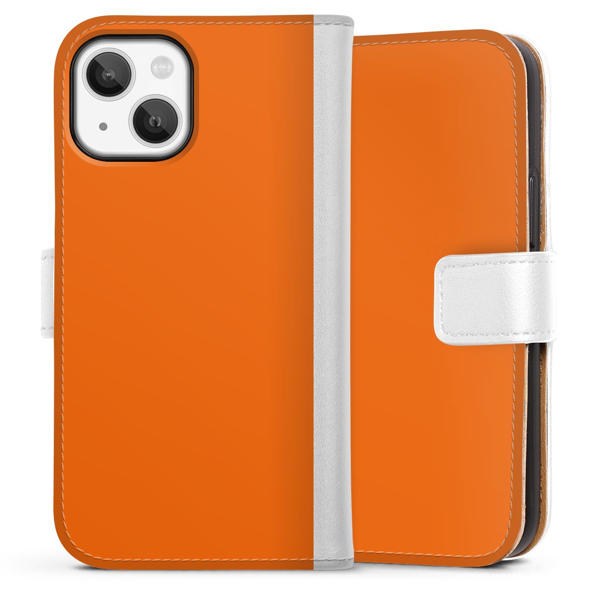 iPhone 13 Mini Handy Klapphülle Handyhülle aus Kunst Leder weiß Flip Case Orange Colour Unicoloured Sideflip mit Lasche