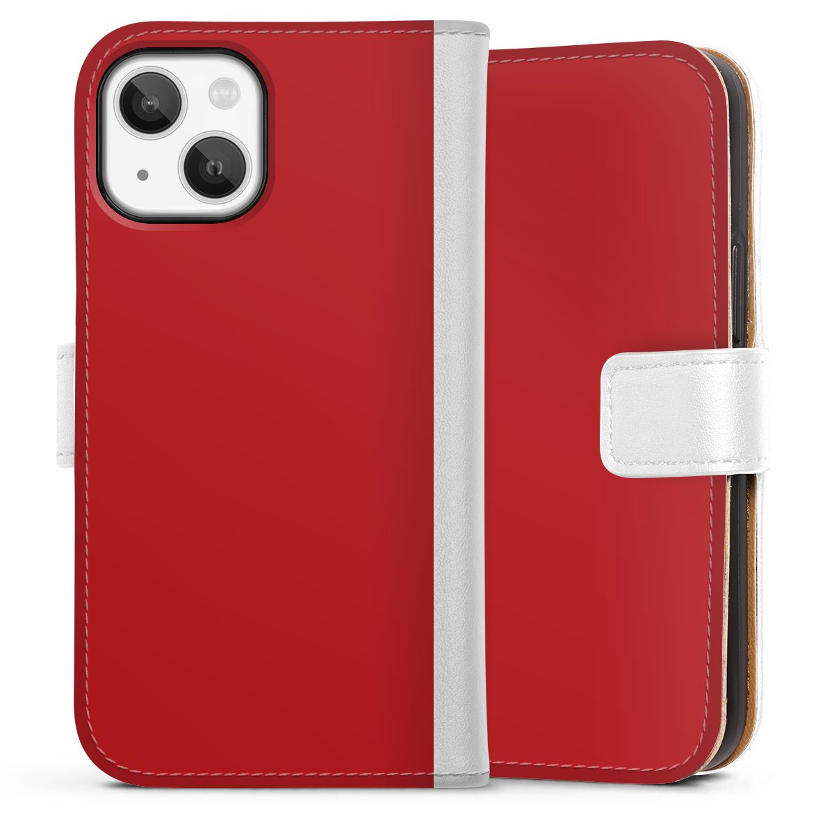 iPhone 13 Mini Handy Klapphülle Handyhülle aus Kunst Leder weiß Flip Case Colour Unicoloured Red Sideflip mit Lasche