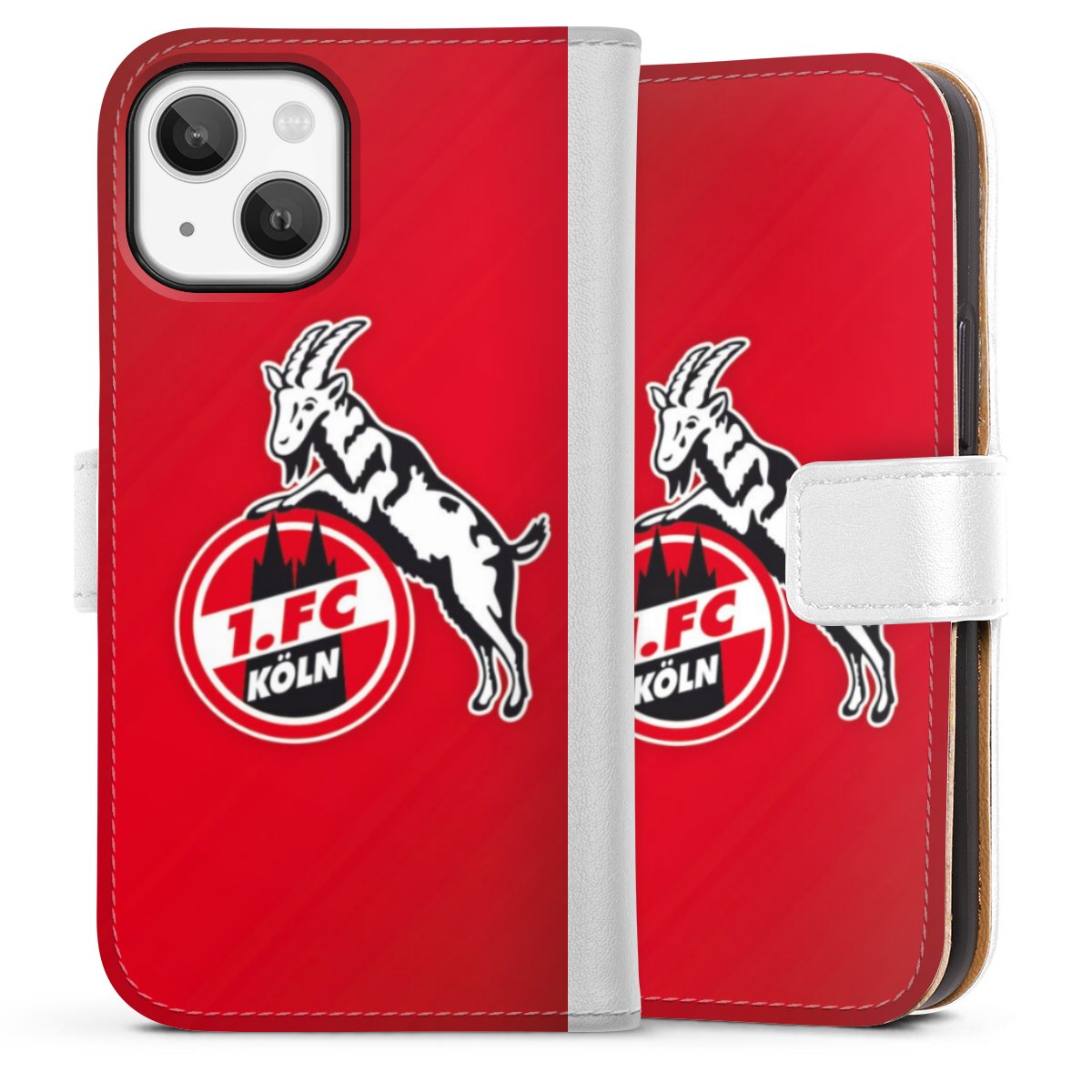 iPhone 13 Mini Handy Klapphülle Handyhülle aus Kunst Leder weiß Flip Case Official Licensed Product Effzeh 1. Fc Köln Sideflip mit Lasche